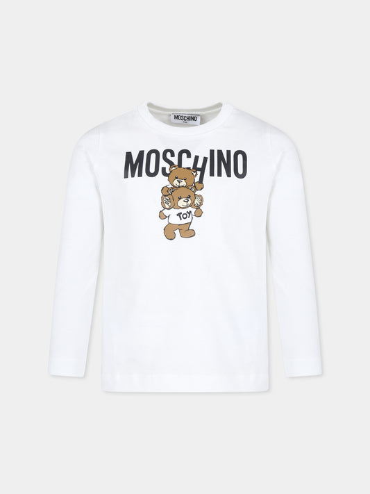 T-shirt avorio per bambini con due Teddy Bears,Moschino Kids,HUO00W LAA01 10063