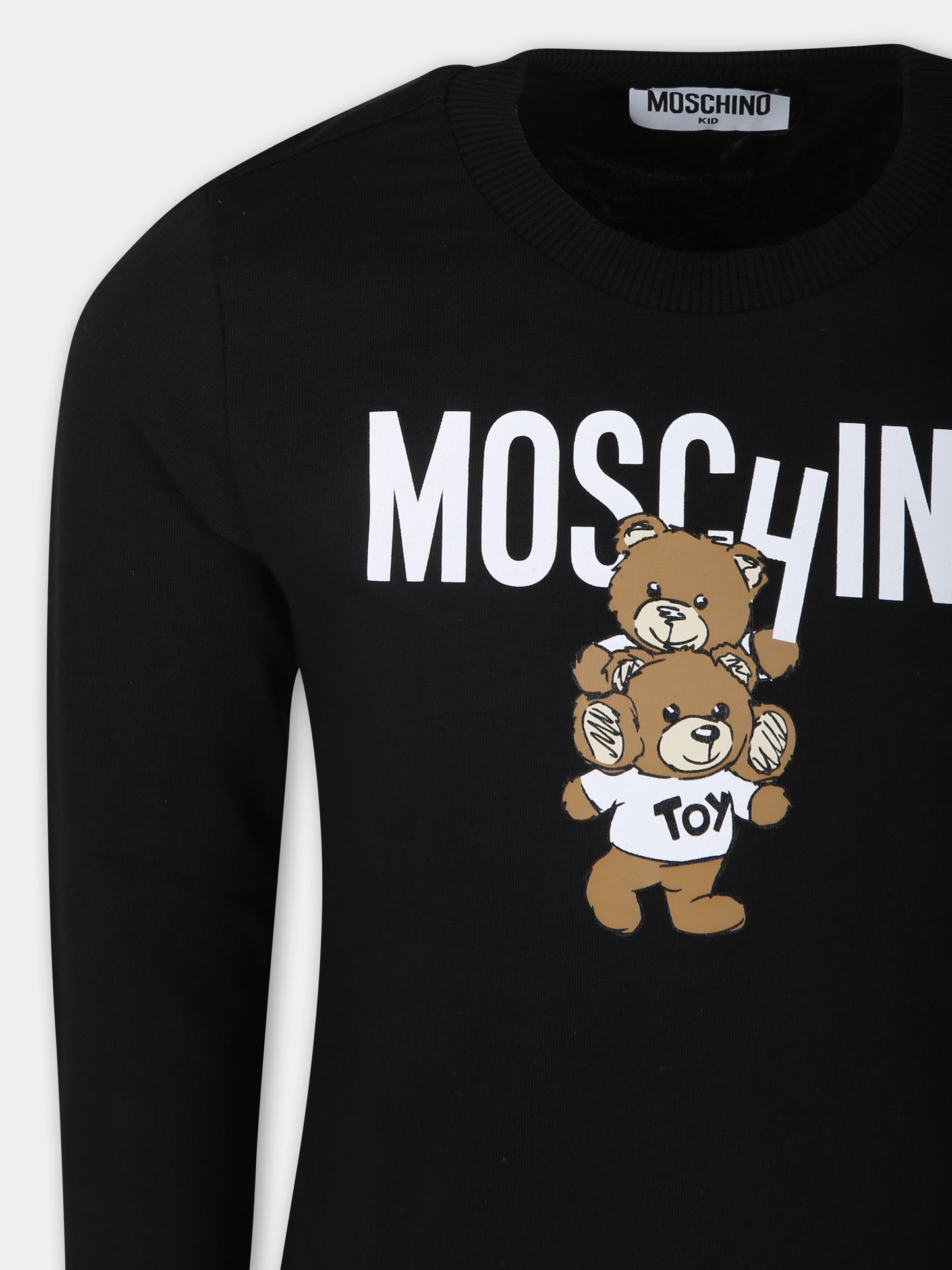 T-shirt nera per bambini con due Teddy Bears,Moschino Kids,HUO00W LAA01 60100