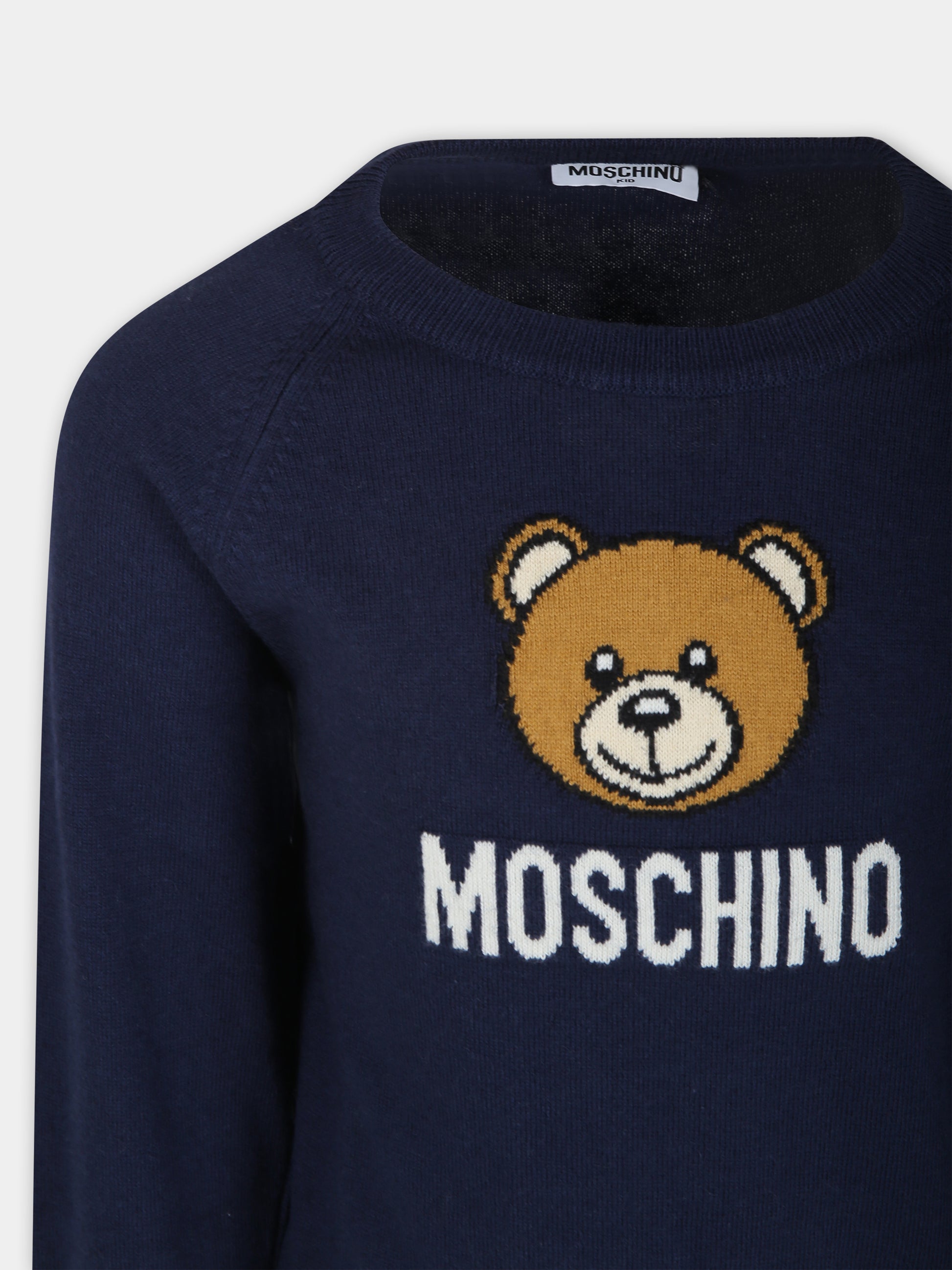 Maglione blu per bambini con Teddy Bear,Moschino Kids,HUW015 LHE43 40016
