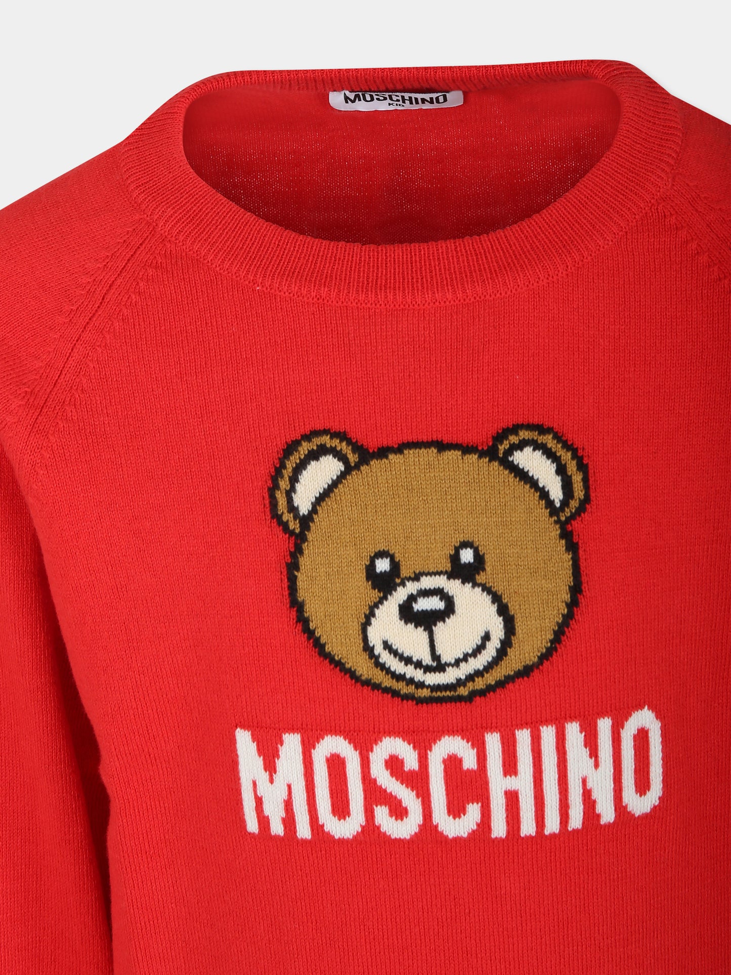 Maglione rosso per bambini con Teddy Bear,Moschino Kids,HUW015 LHE43 50109