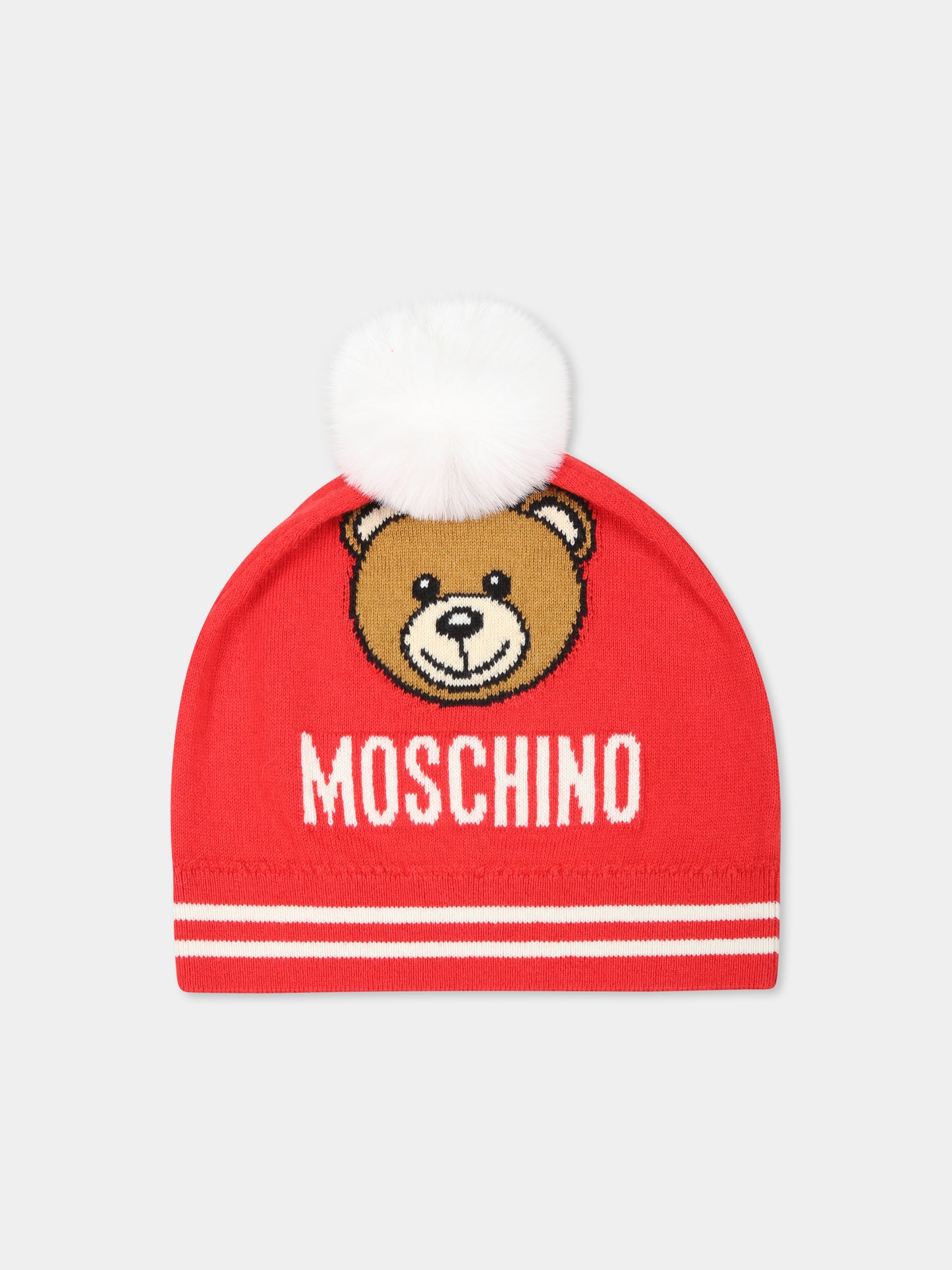 Berretto rosso per bambini con Teddy Bear,Moschino Kids,HUX02K LHE43 50109