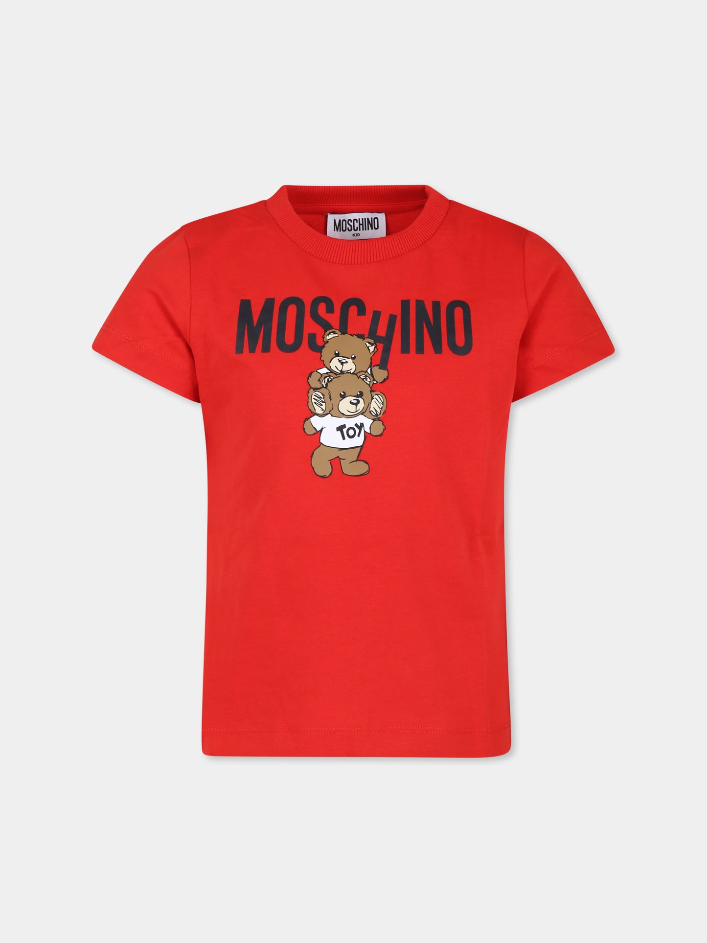 T-shirt rossa per bambini con due Teddy Bears,Moschino Kids,HVM04K LAA01 50109