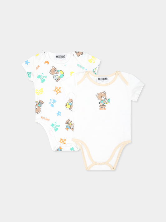 Set body avorio per neonati con Teddy Bear e stelle,Moschino Kids,M8Y017 LAB99 86016