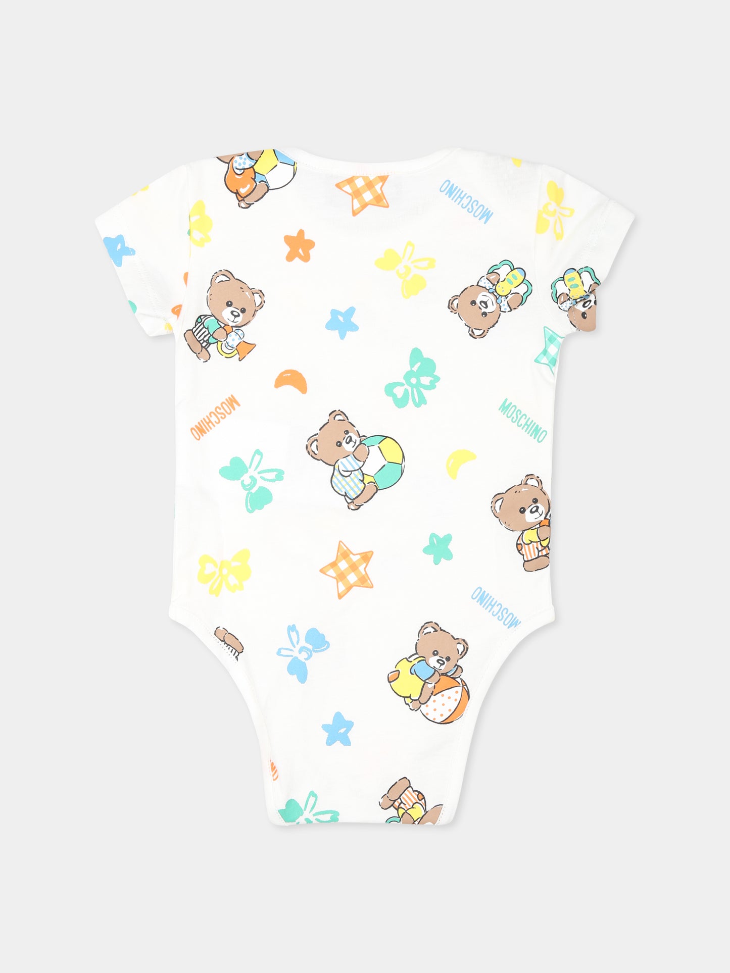 Set body avorio per neonati con Teddy Bear e stelle,Moschino Kids,M8Y017 LAB99 86016