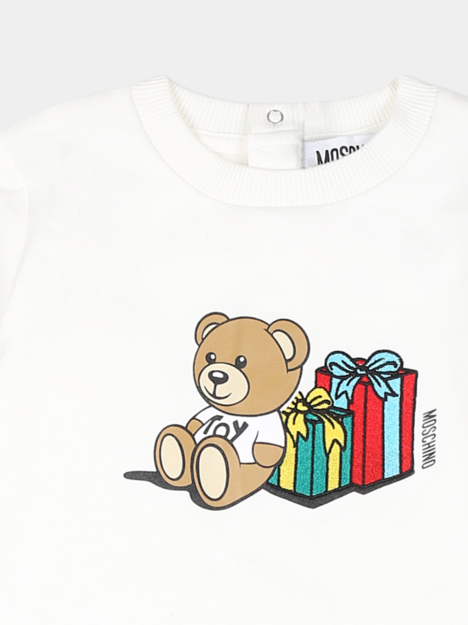 Vestito avorio per neonata con Teddy Bear e regali,Moschino Kids,MBV0A2 LDA17 10063