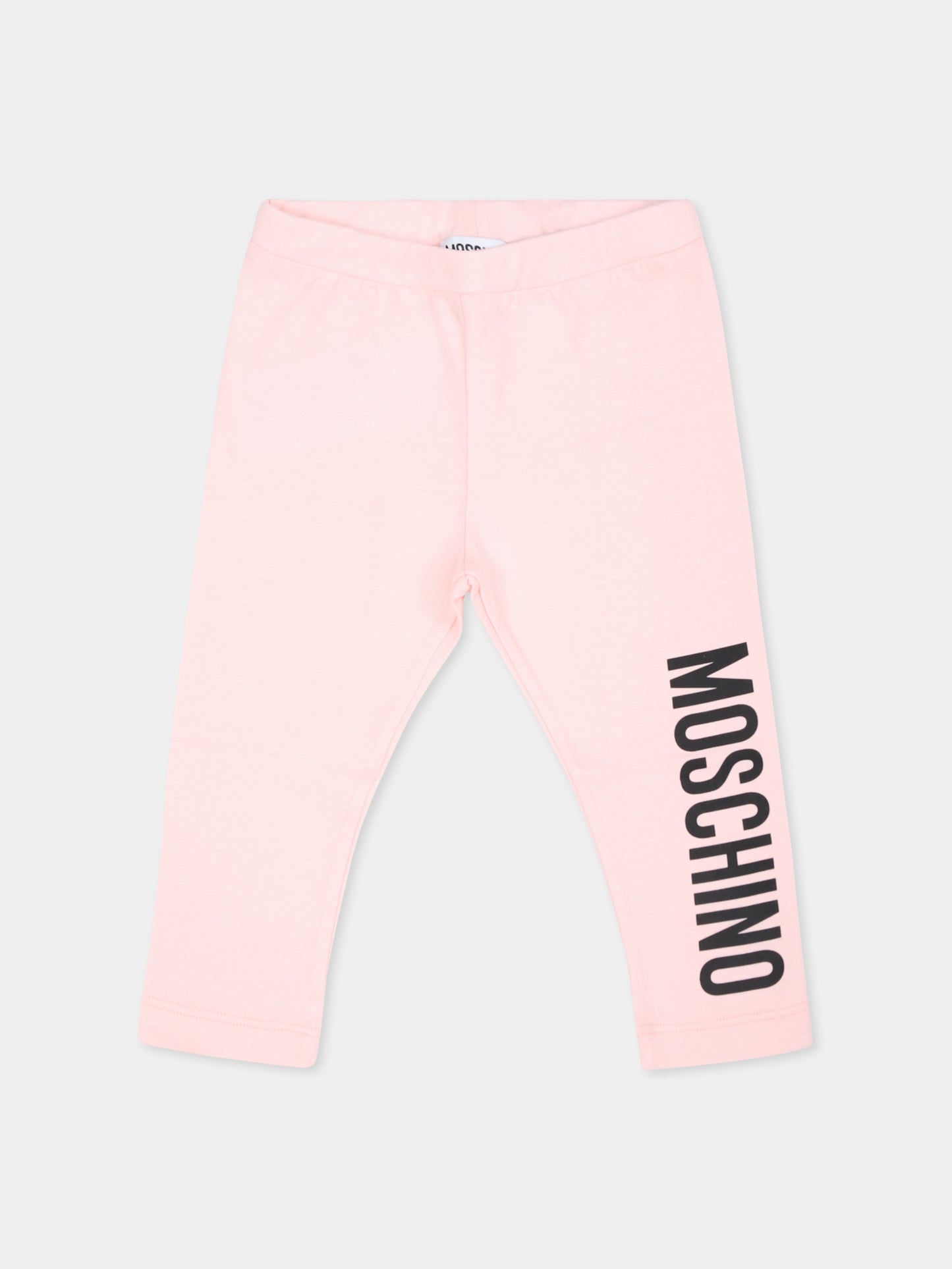 Leggings rosa per neonata con logo,Moschino Kids,MDP03A LBA11 50209