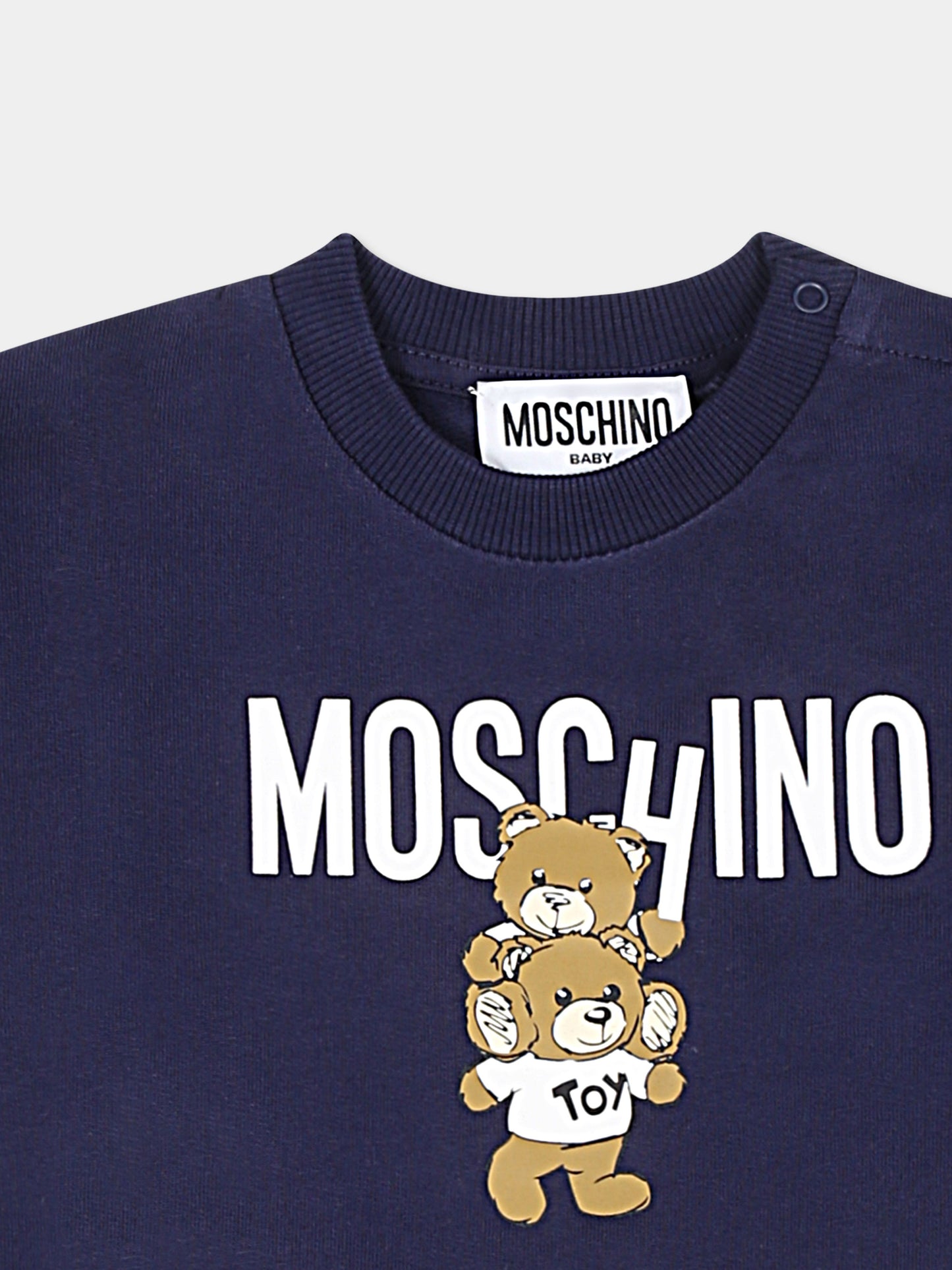 Vestito blu per neonata con due Teddy Bears,Moschino Kids,MDV0BN LCA14 40016