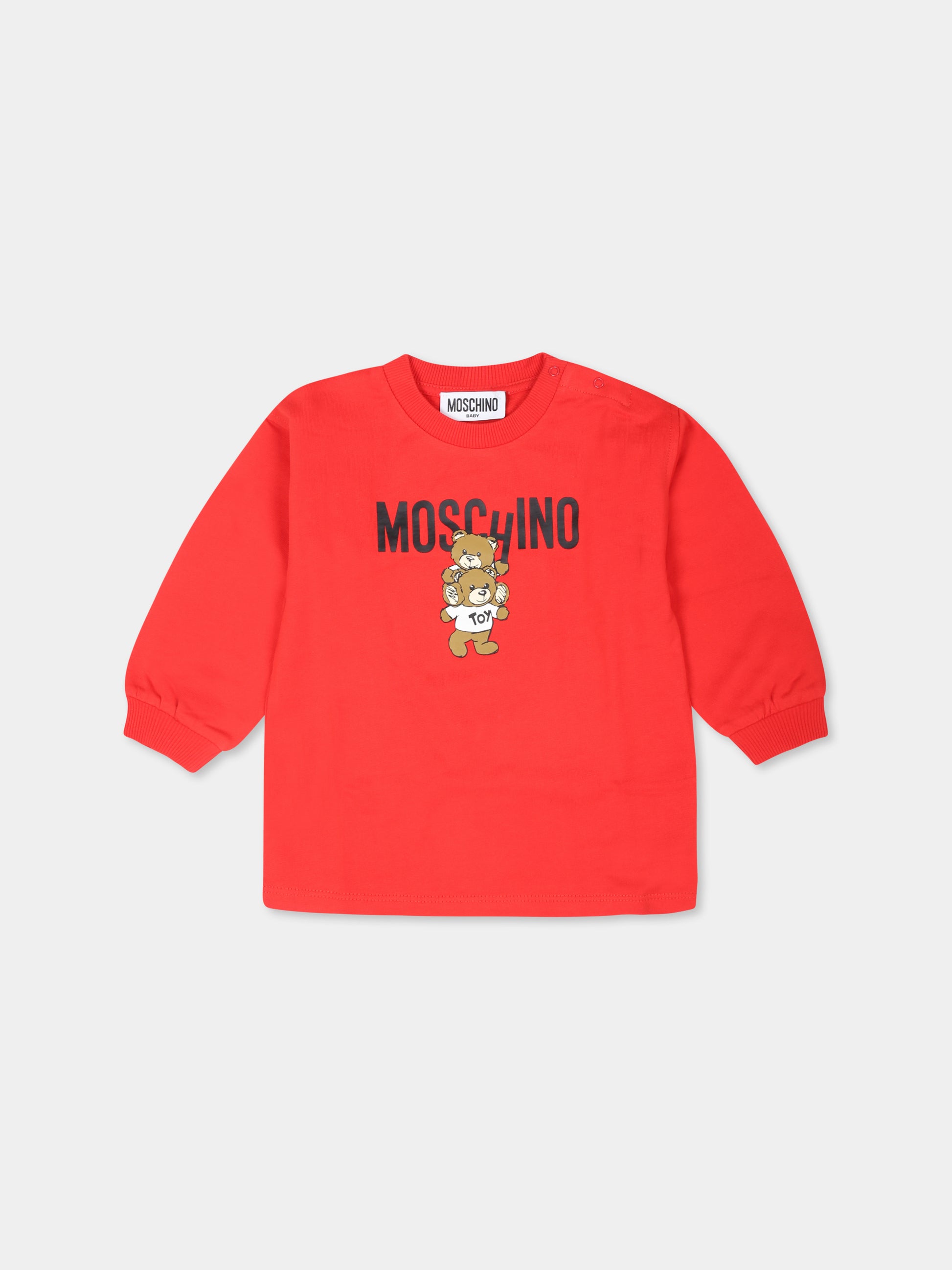 Vestito rosso per neonata con due Teddy Bears,Moschino Kids,MDV0BN LCA14 50109