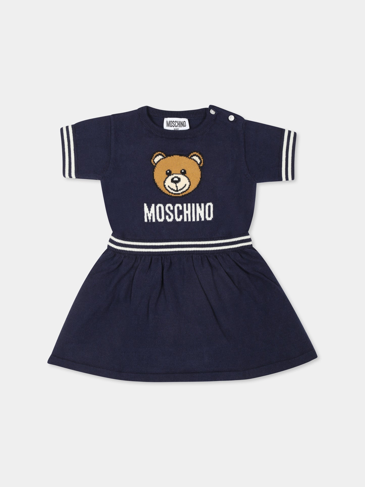 Vestito blu per neonata con Teddy Bear,Moschino Kids,MDV0BO LHE43 40016