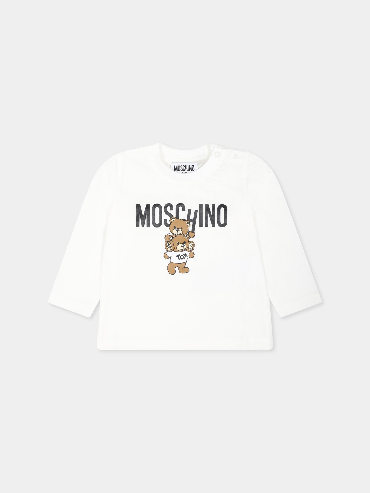 T-shirt bianca per neonati con Teddy Bear,Moschino Kids,MMO00R LAA01 10063