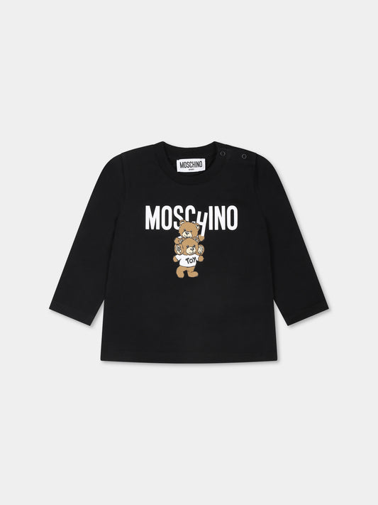 T-shirt nera per neonati con Teddy Bear,Moschino Kids,MMO00R LAA01 60100