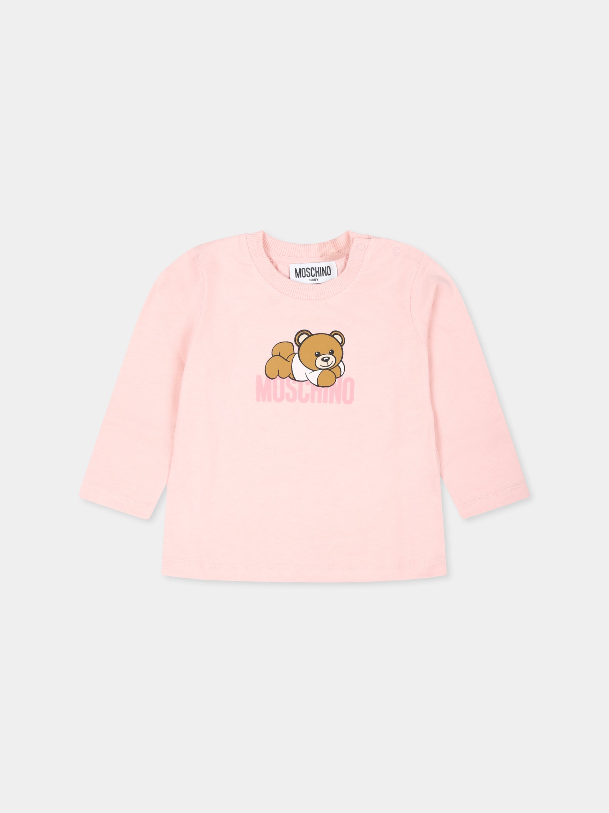 T-shirt rosa per neonata con Teddy Bear,Moschino Kids,MOO00R LAA36 50209