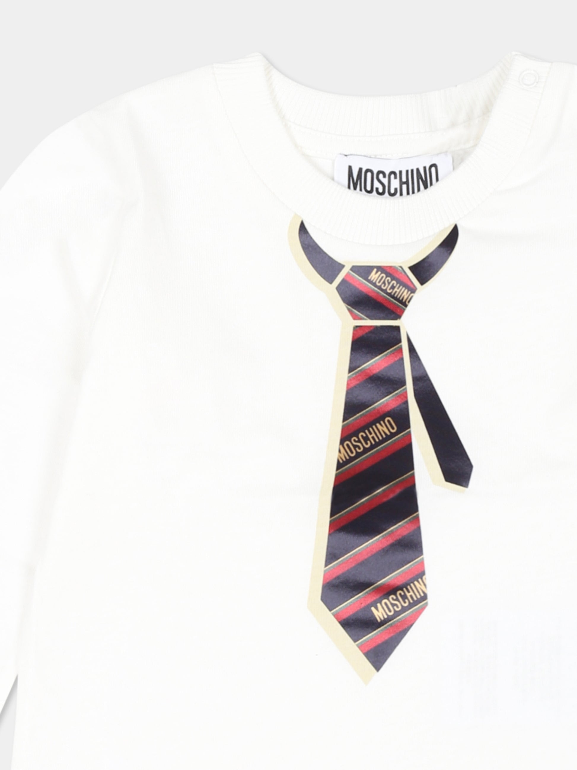 T-shirt avorio per neonato con stampa cravatta,Moschino Kids,MQO00R LAA10 10063