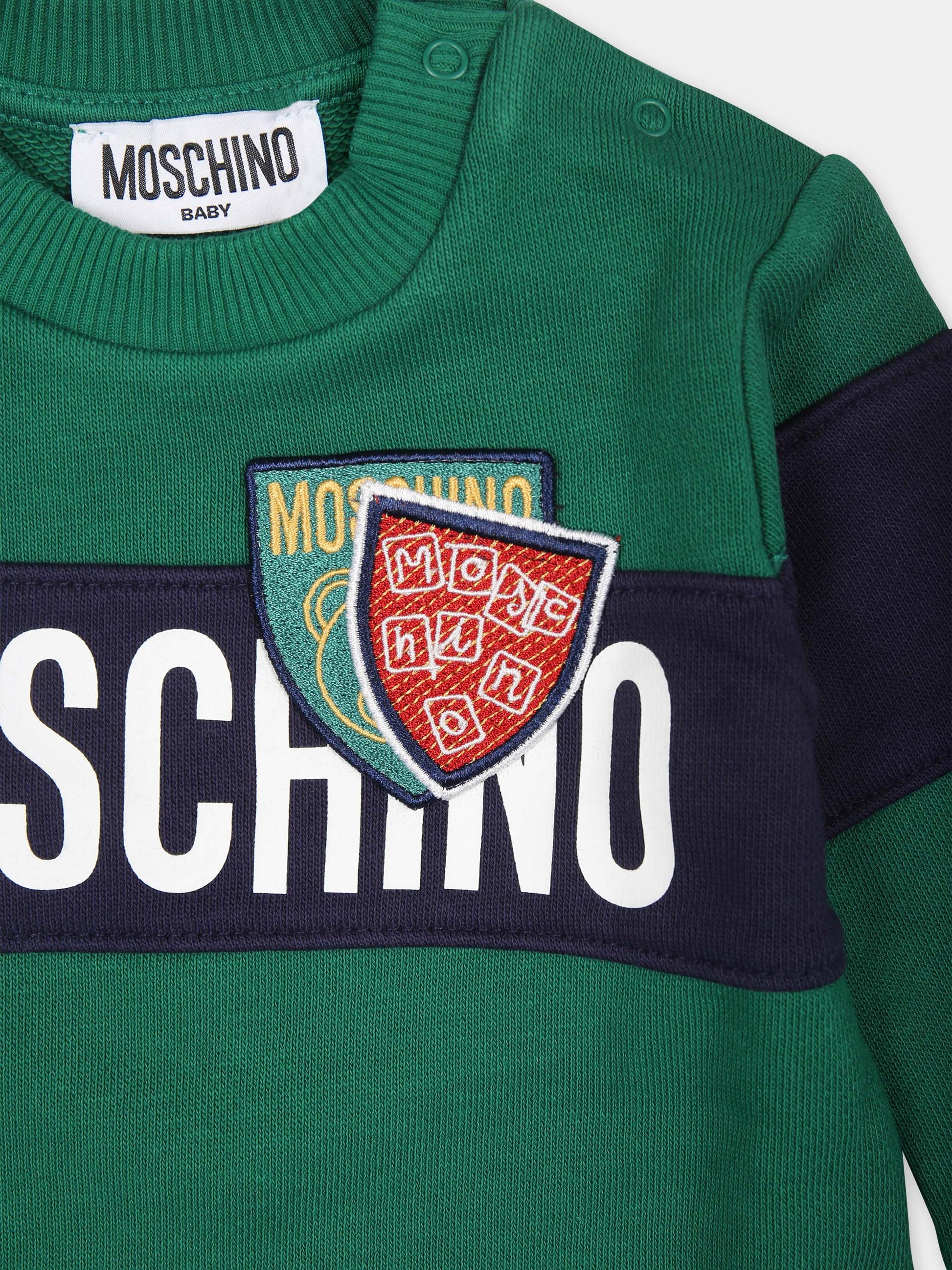 Felpa verde per neonato con logo,Moschino Kids,MUF05G LCA77 30139