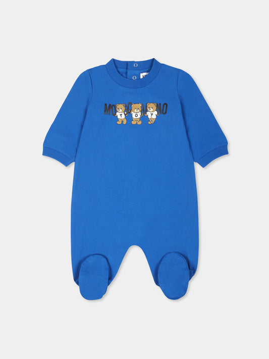 Tutina azzurra per neonato con tre Teddy Bears,Moschino Kids,MUT040 LAA10 40515