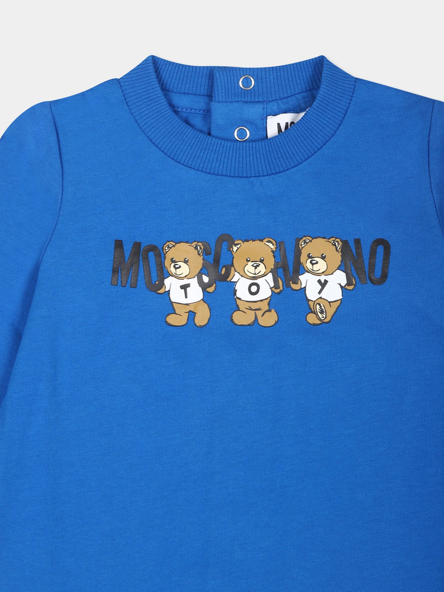 Tutina azzurra per neonato con tre Teddy Bears,Moschino Kids,MUT040 LAA10 40515