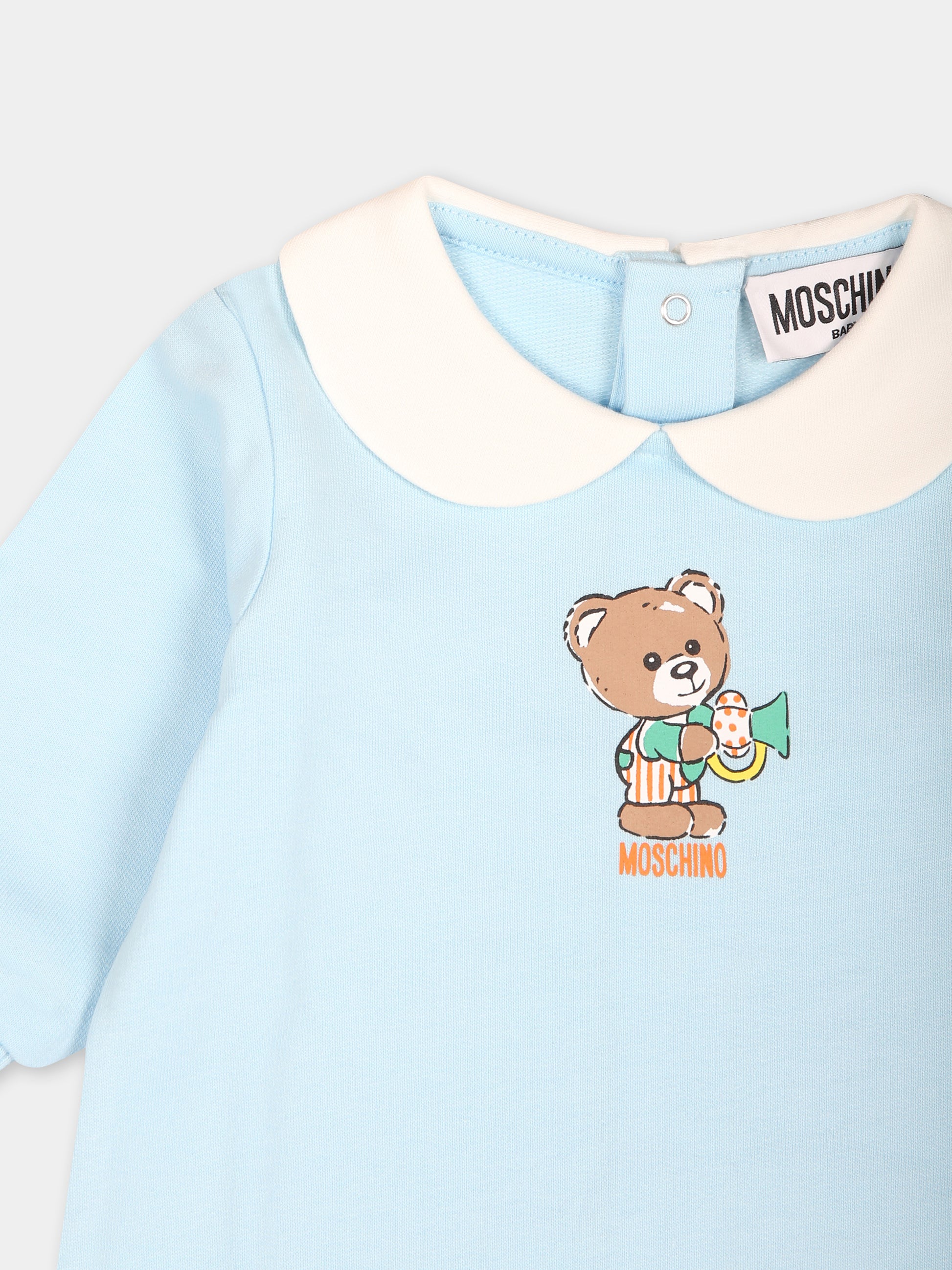 Tutina celeste per neonato con Teddy Bear,Moschino Kids,MUT041 LCA40 40304