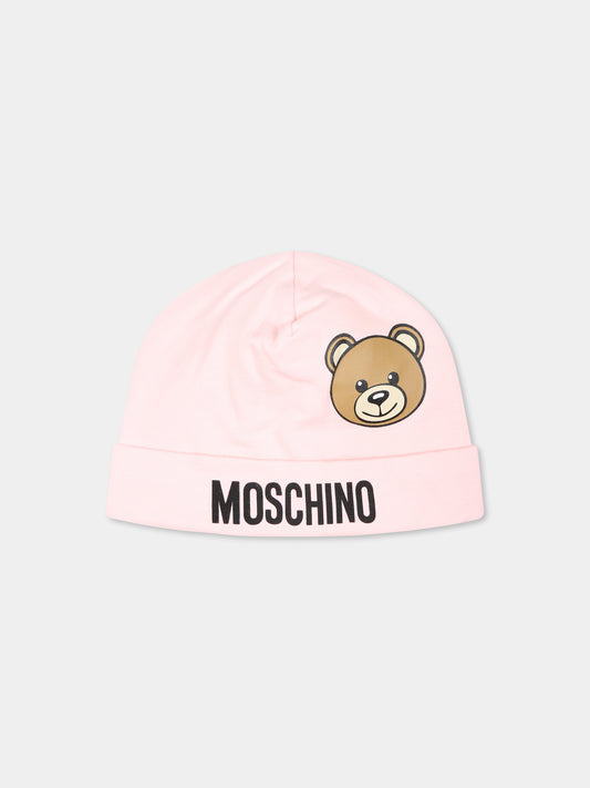 Cappello rosa per neonata con Teddy Bear,Moschino Kids,MUX050 LDA17 50209