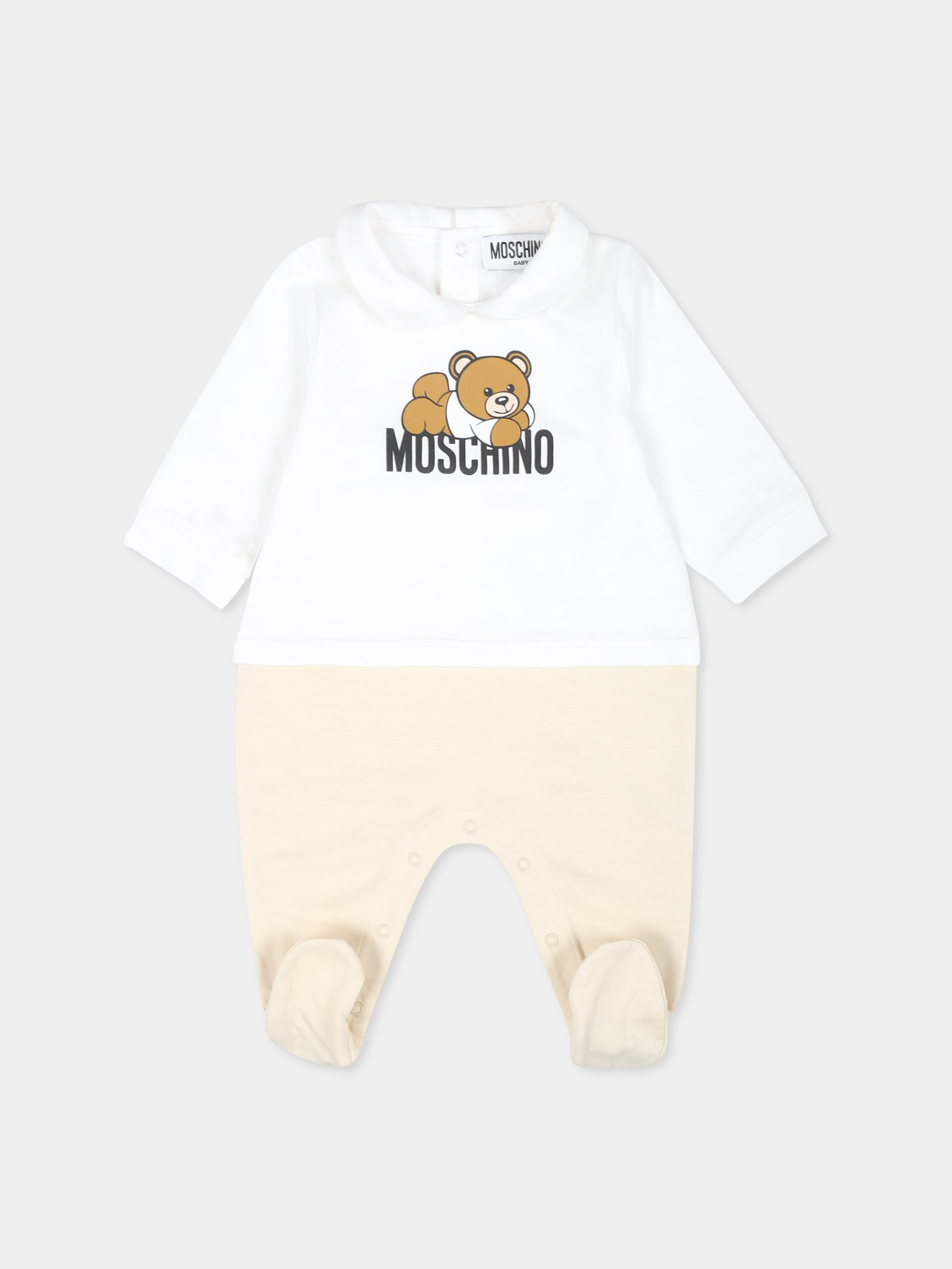 Tutina beige per neonati con Teddy Bear sdraiato,Moschino Kids,MUY06Z LCA63 20404