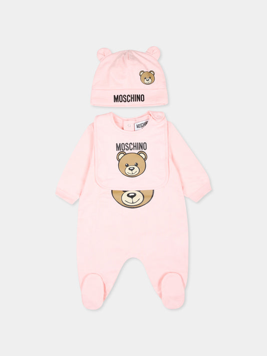 Set tutine rosa per neonata con Teddy Bear,Moschino Kids,MUY077 LCA40 50209