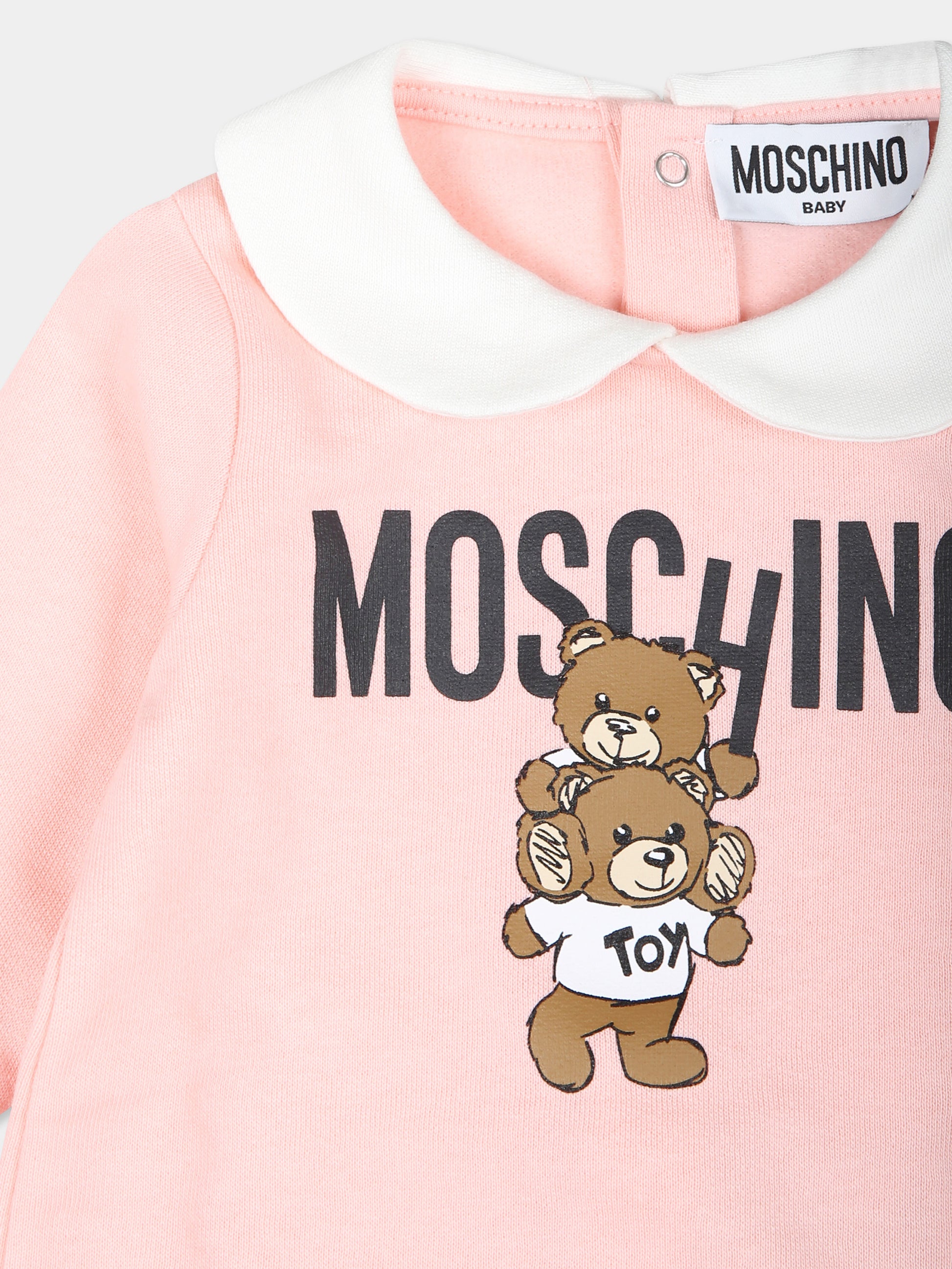 Tutina rosa per neonata con due Teddy Bears,Moschino Kids,MZY037 LCA14 50209