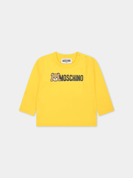 T-shirt gialla per neonati con Teddy Bear e logo,Moschino Kids,MTO00D LAA01 50082