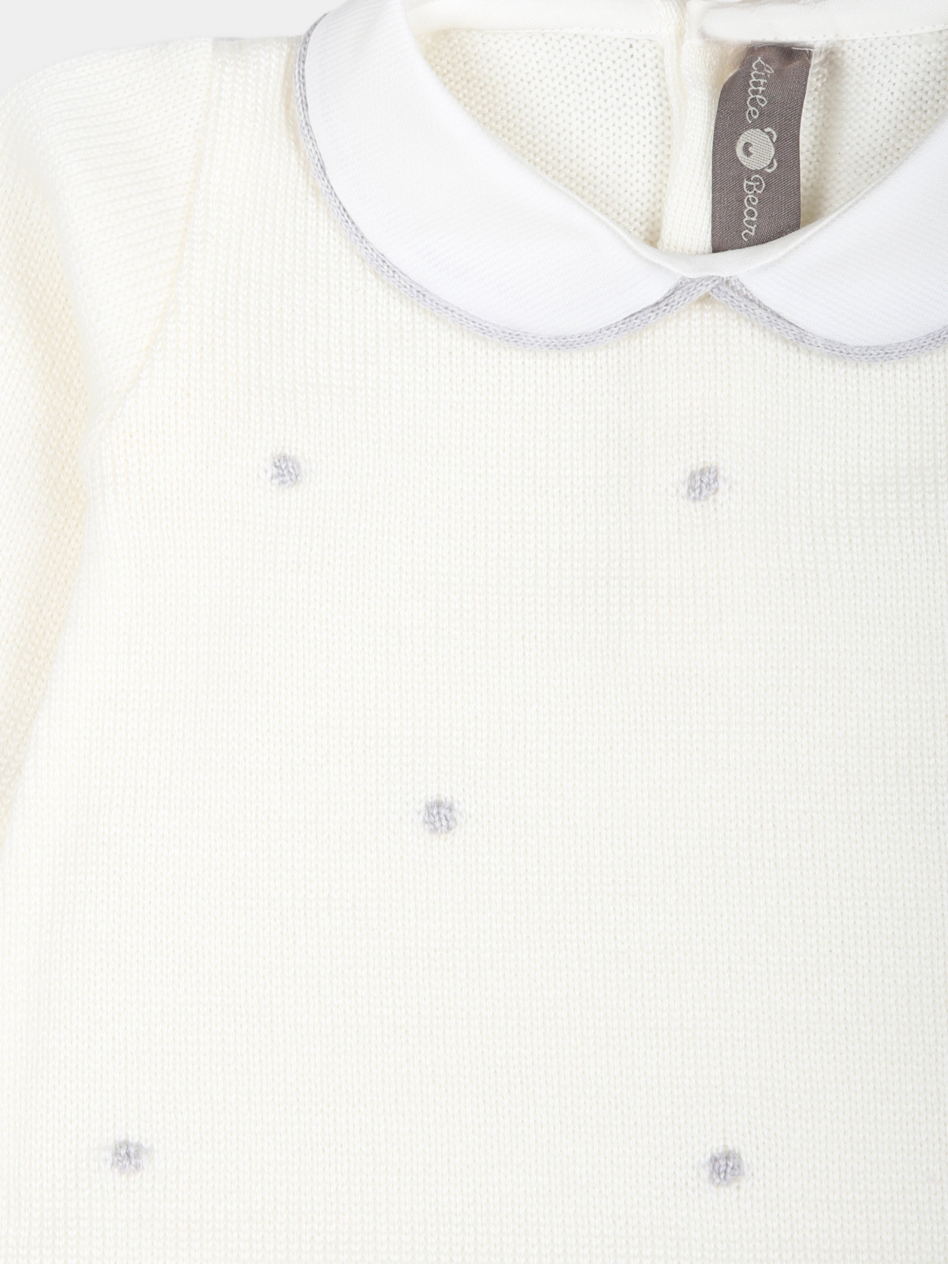 Tutina bianca per neonati con pois grigi,Little Bear,9115 LATTE/GRIGIO