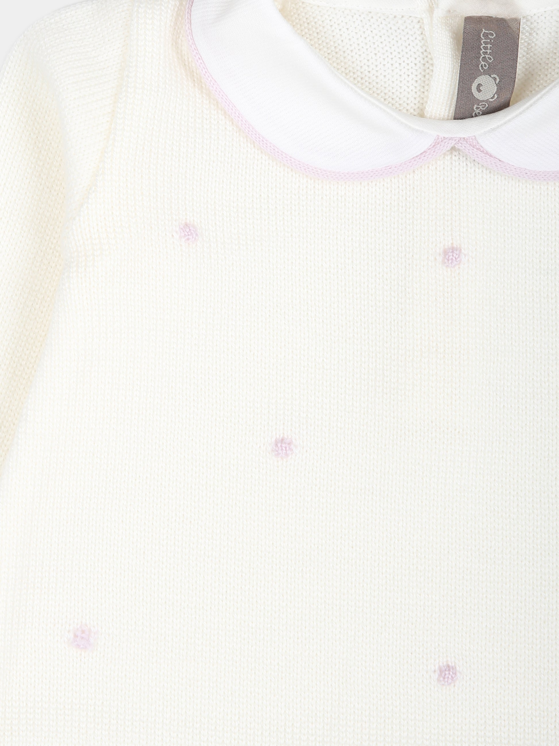 Tutina bianca per neonata con pois lilla,Little Bear,9115 LATTE/GLICINE