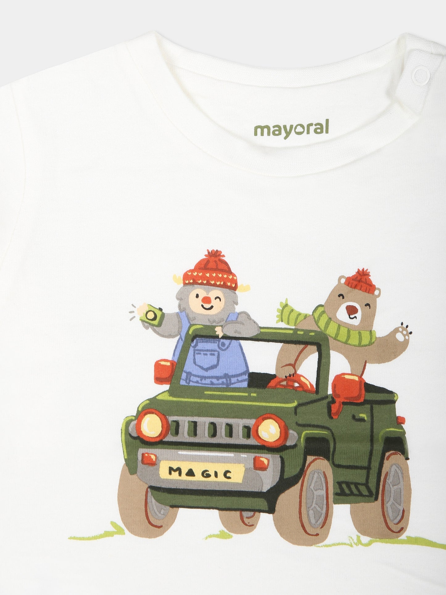 T-shirt avorio per neonato con stampa animali,Mayoral,2034 072