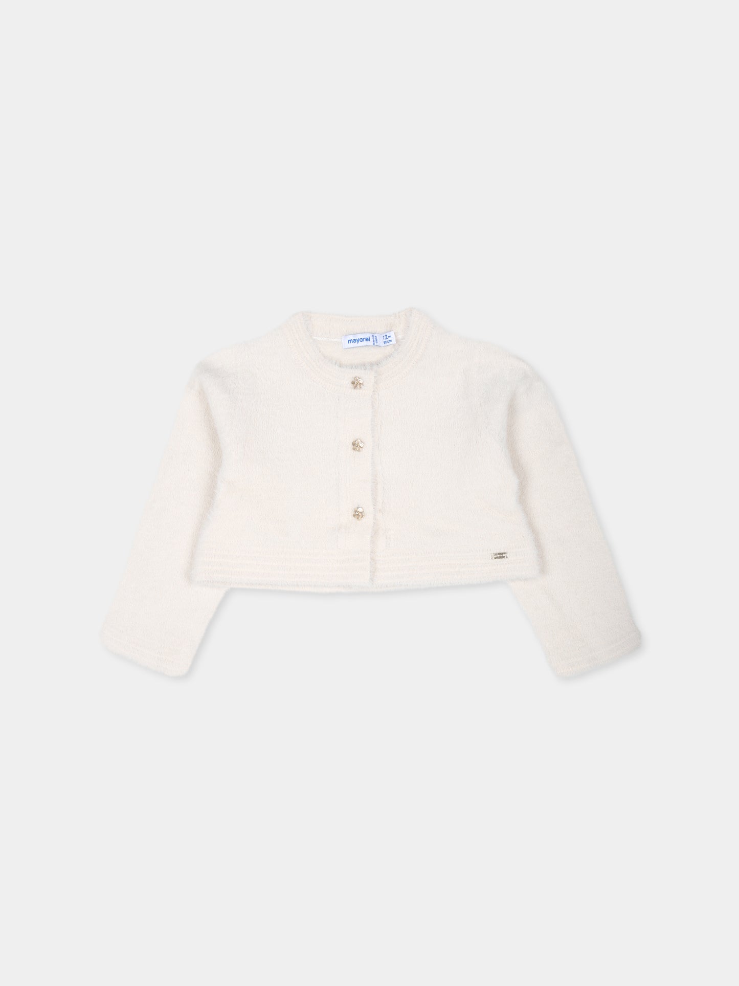 Cardigan crop beige per neonata con logo,Mayoral,2325 083