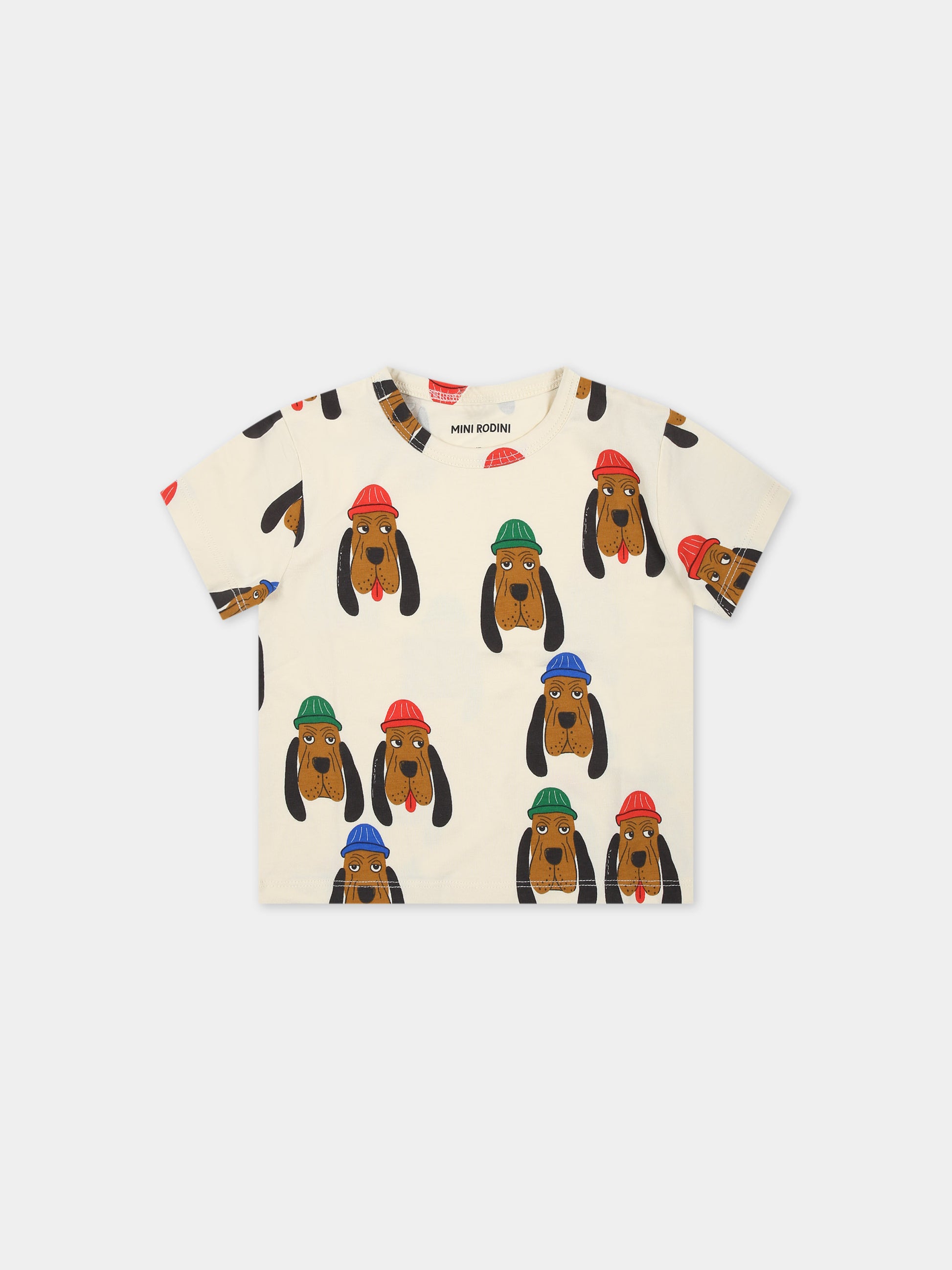 T-shirt avorio per neonati con cani,Mini Rodini,2412011211
