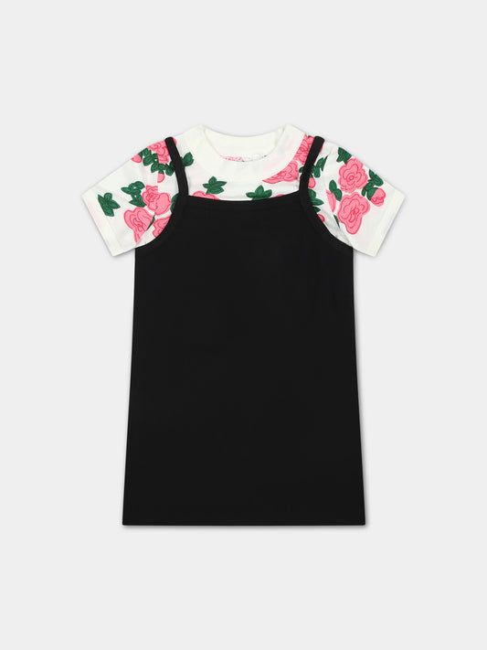 Completo nero per bambina con rose,Mini Rodini,2415010900