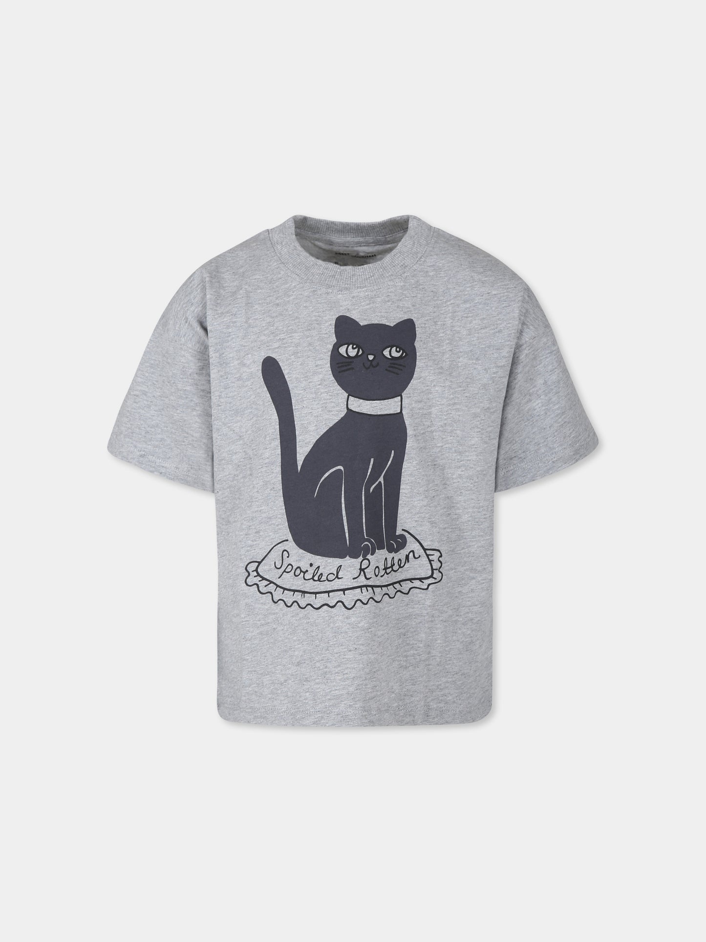 T-shirt grigia per bambini con gatto nero,Mini Rodini,2472012294