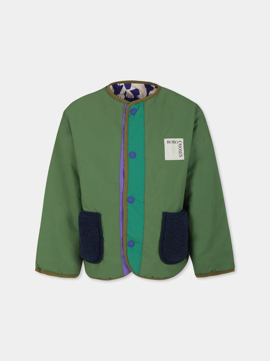 Piumino verde reversibile per bambini con logo,Bobo Choses,B224AC129