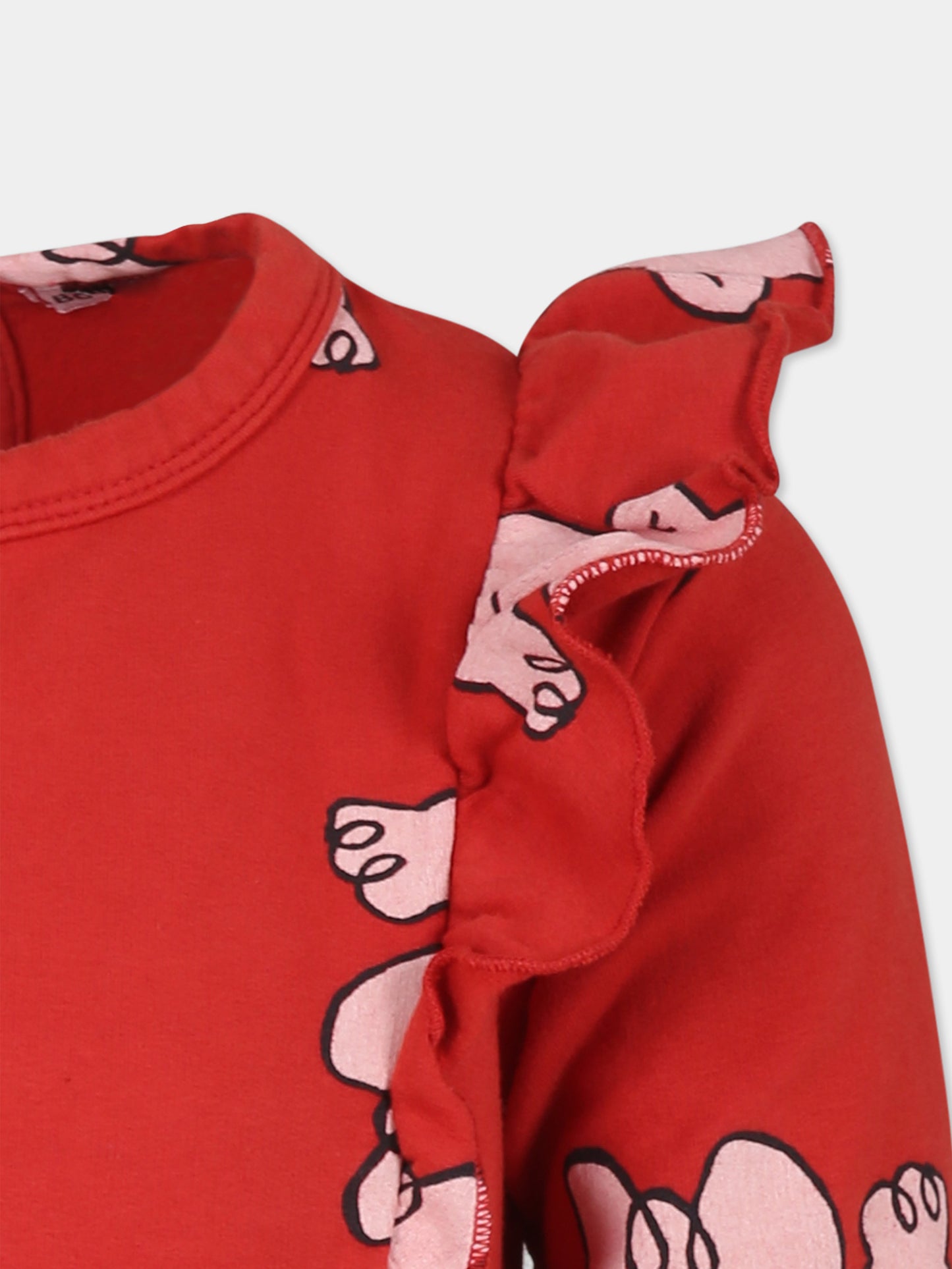 Vestito rosso per bambina con stampa colombe,Bobo Choses,B224AC108