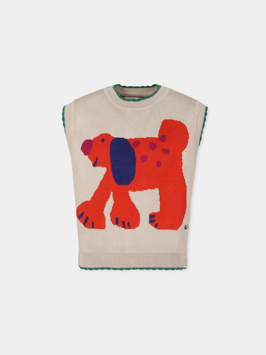 Maglia gilet beige per bambini con cane,Bobo Choses,B224AC113