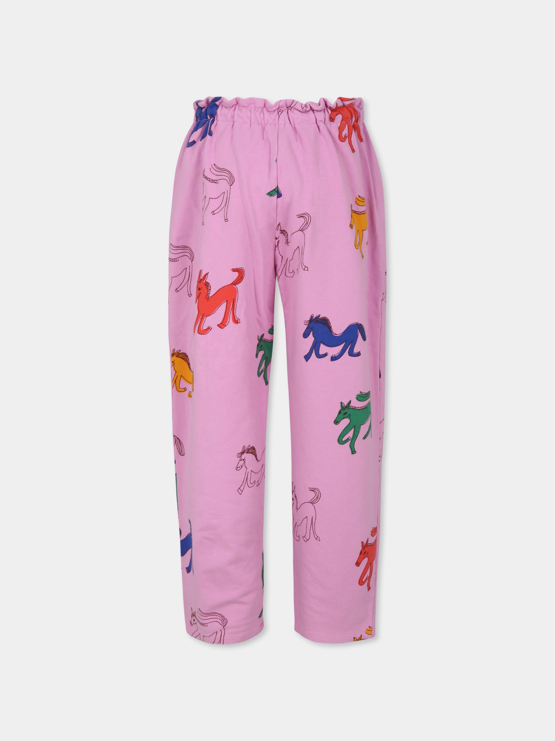 Pantaloni rosa per bambina con stampa cavalli,Bobo Choses,B224AC086