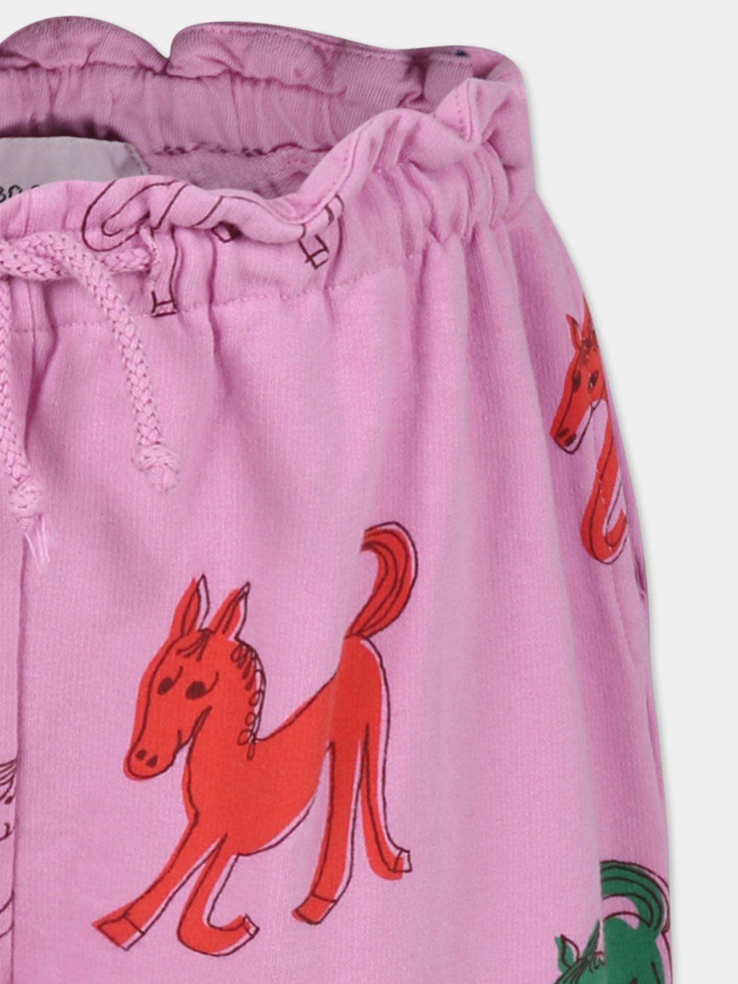 Pantaloni rosa per bambina con stampa cavalli,Bobo Choses,B224AC086