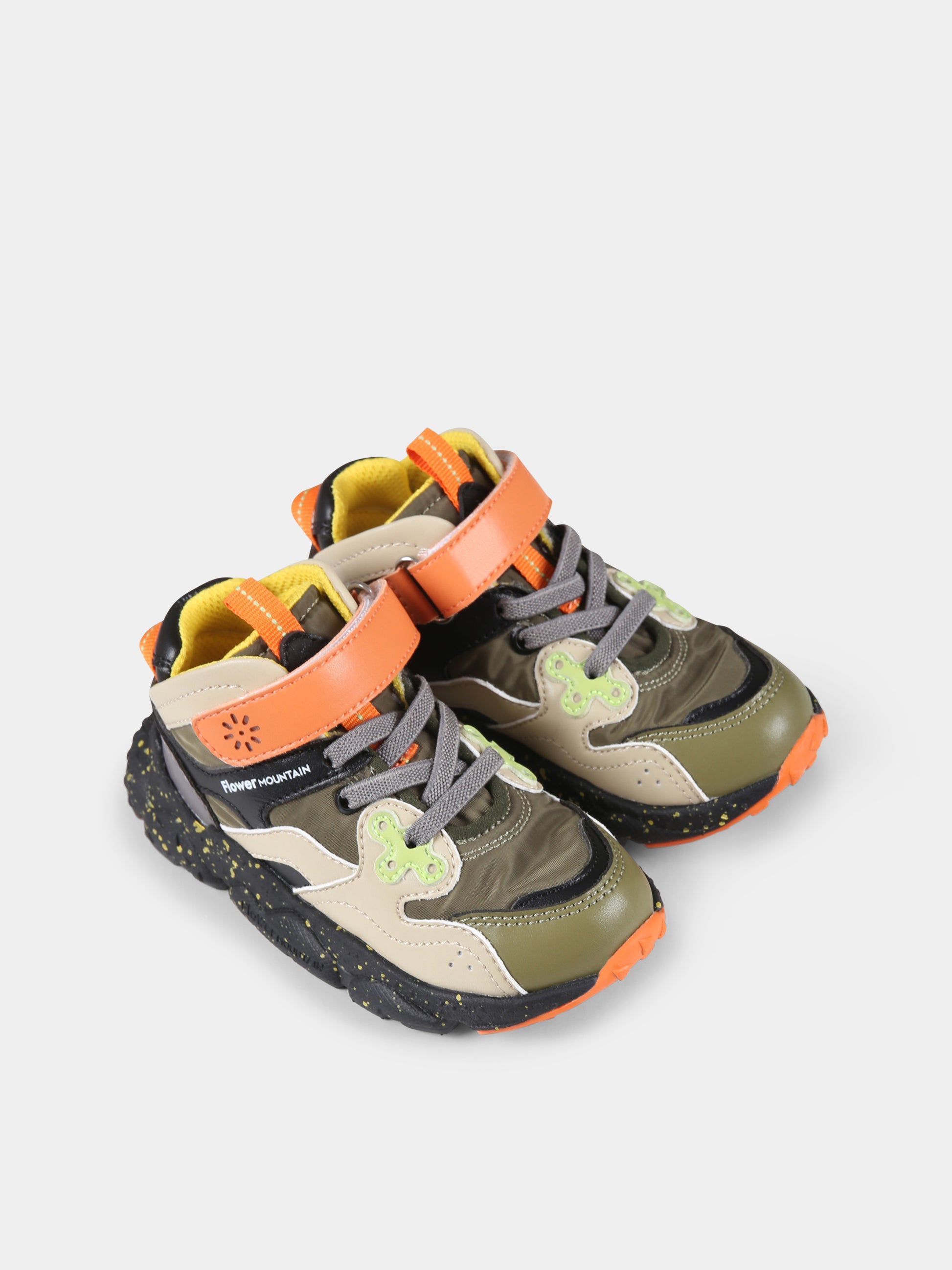 Sneakers Yamano verdi per bambino con logo,Flower Mountain,2F04 001 2018659 02