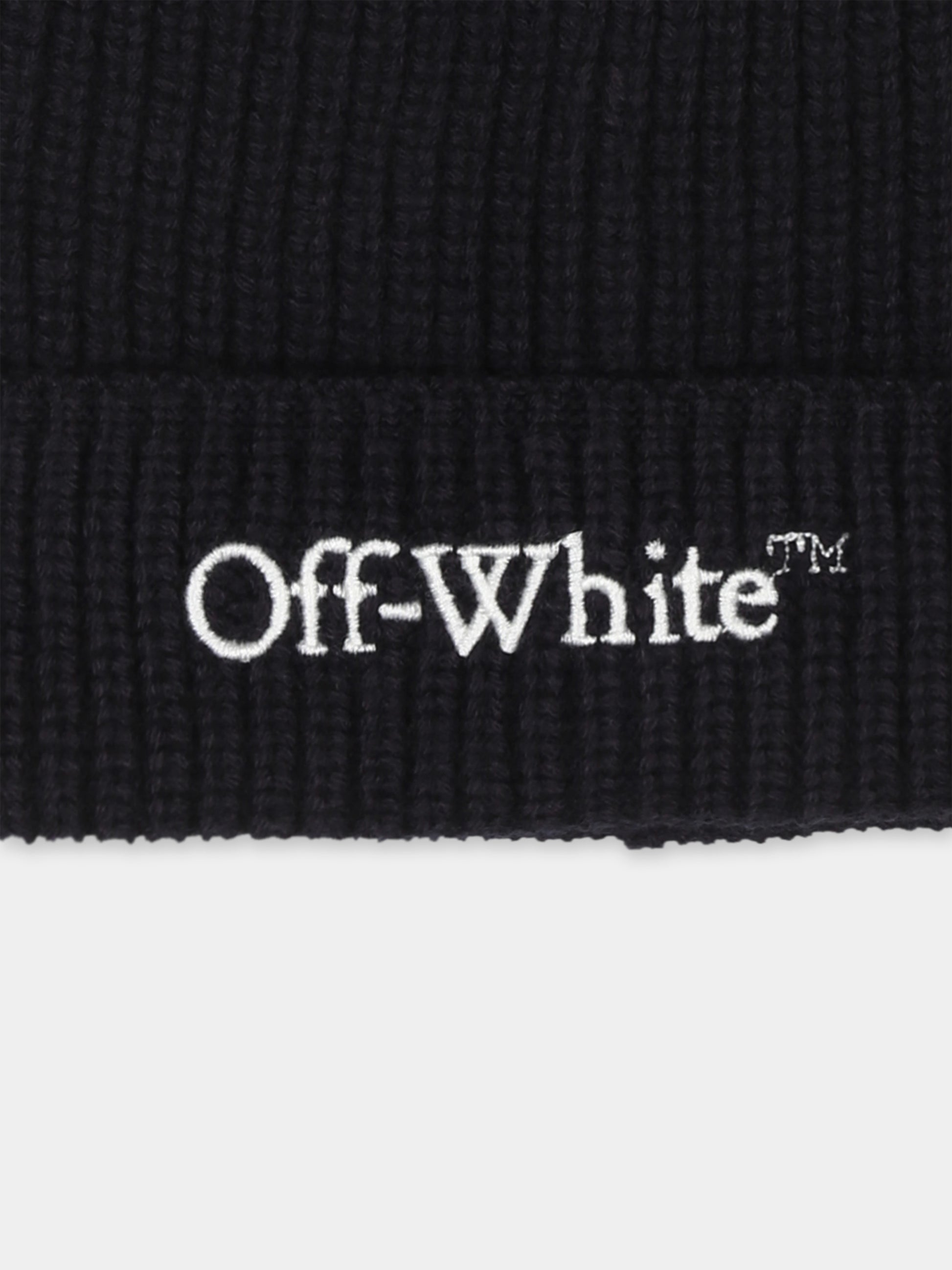 Berretto nero per bambino con logo,Off White,OBLC001F24KNI0011003