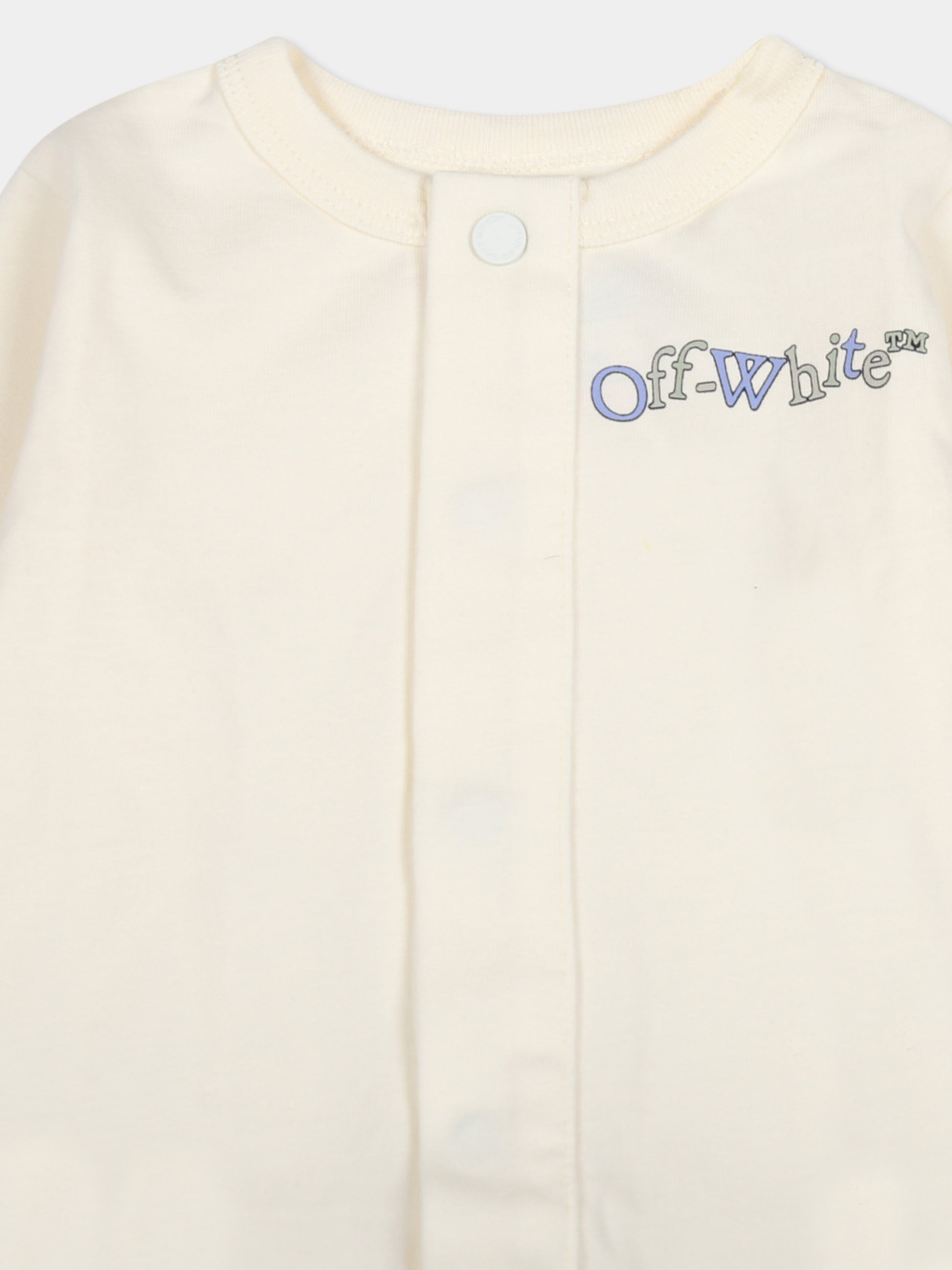 Tutina avorio per neonato con logo e iconiche frecce,Off White,OBXG002F24JER0010317