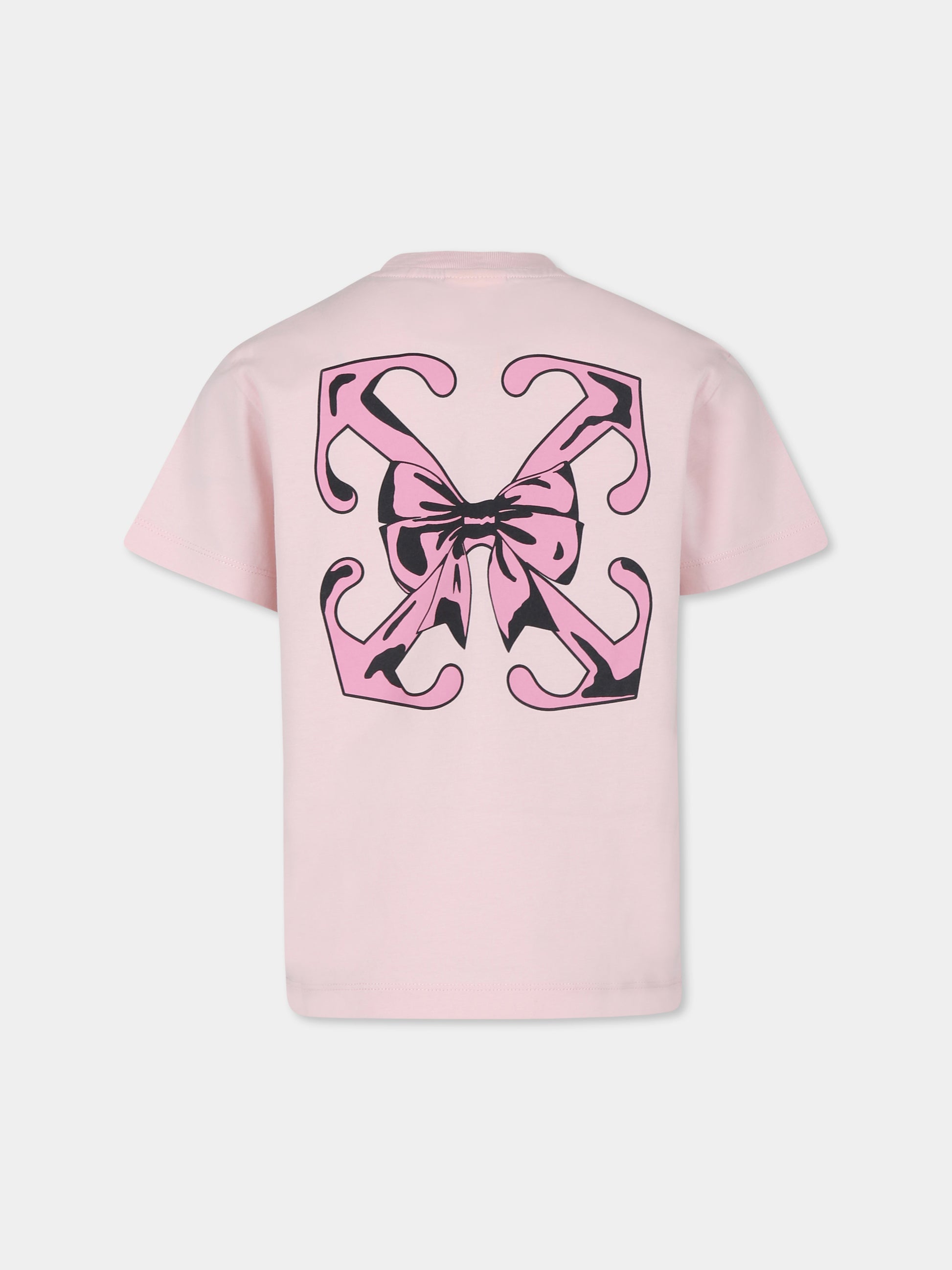 T-shirt rosa per bambina con frecce e fiocco,Off White,OGAA001F24JER0053C30