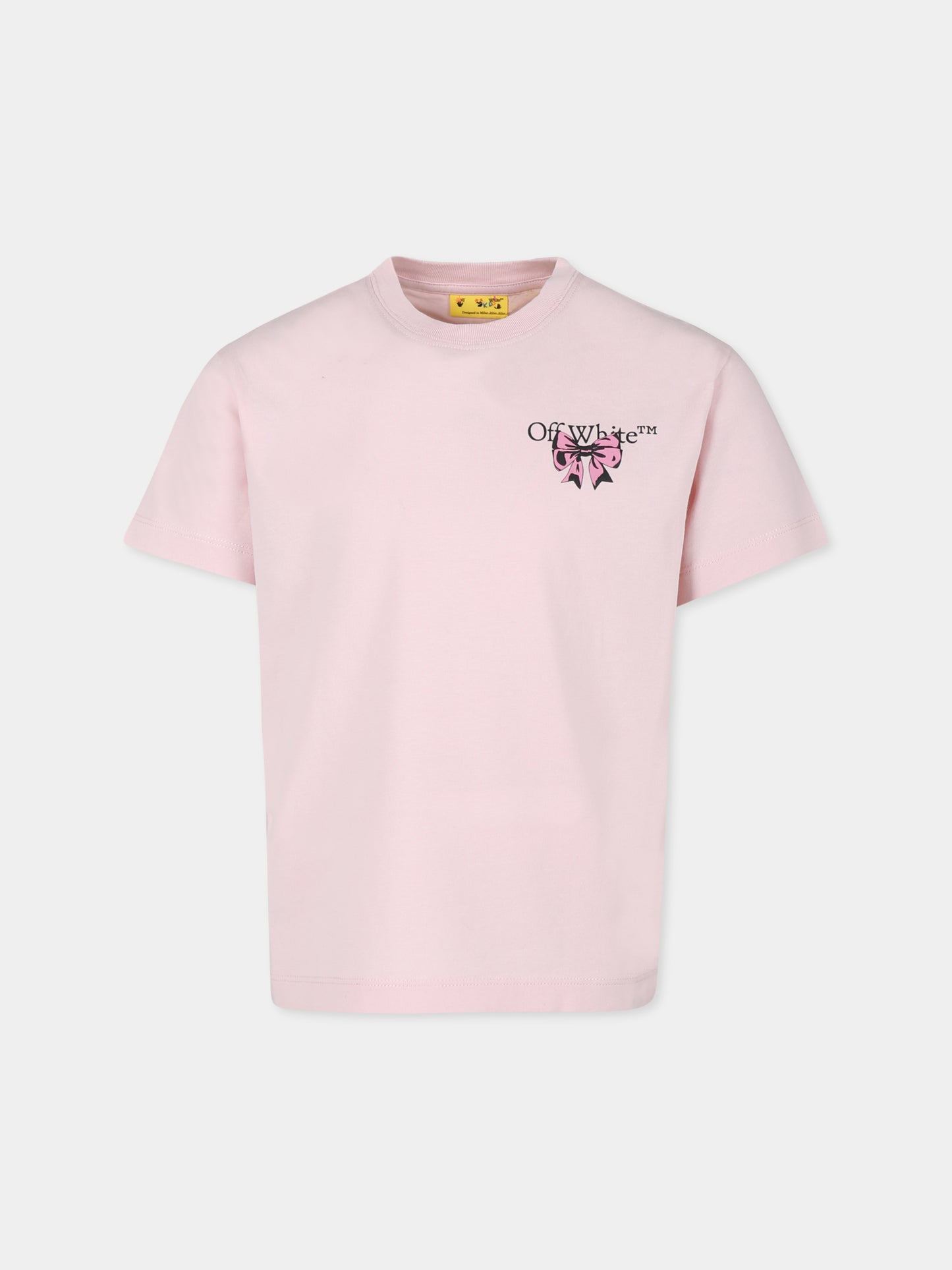 T-shirt rosa per bambina con frecce e fiocco,Off White,OGAA001F24JER0053C30