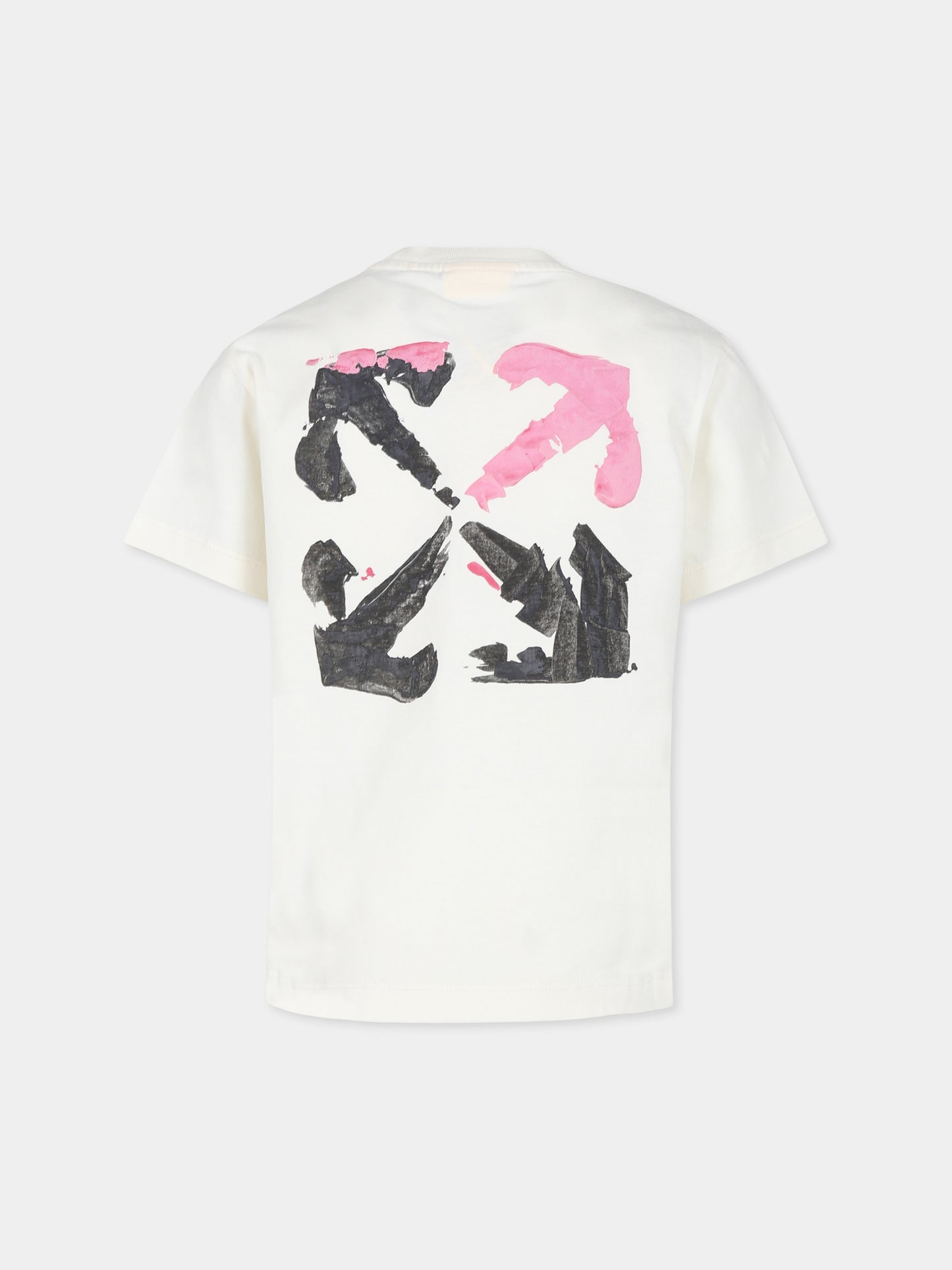 T-shirt avorio per bambina con logo e frecce,Off White,OGAA001F24JER0090310