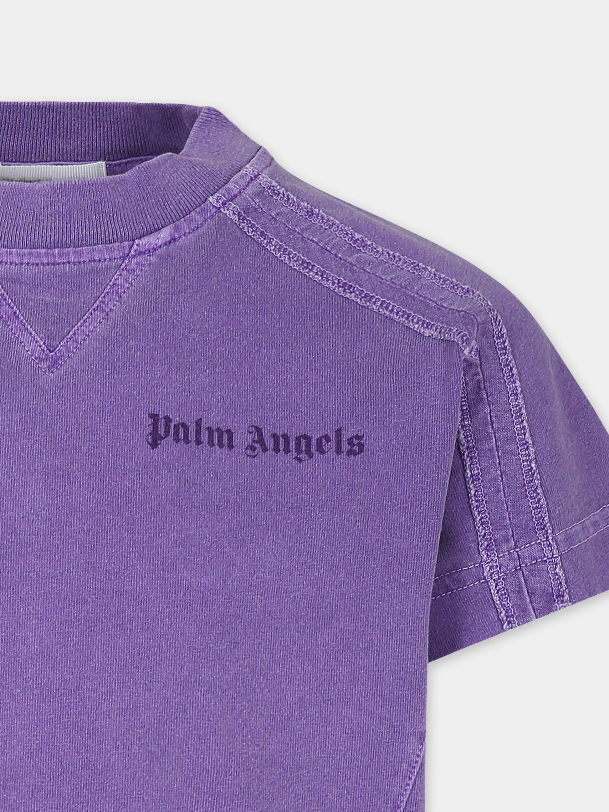 T-shirt viola per bambina con logo,Palm Angels,PGAA012F24JER0013737