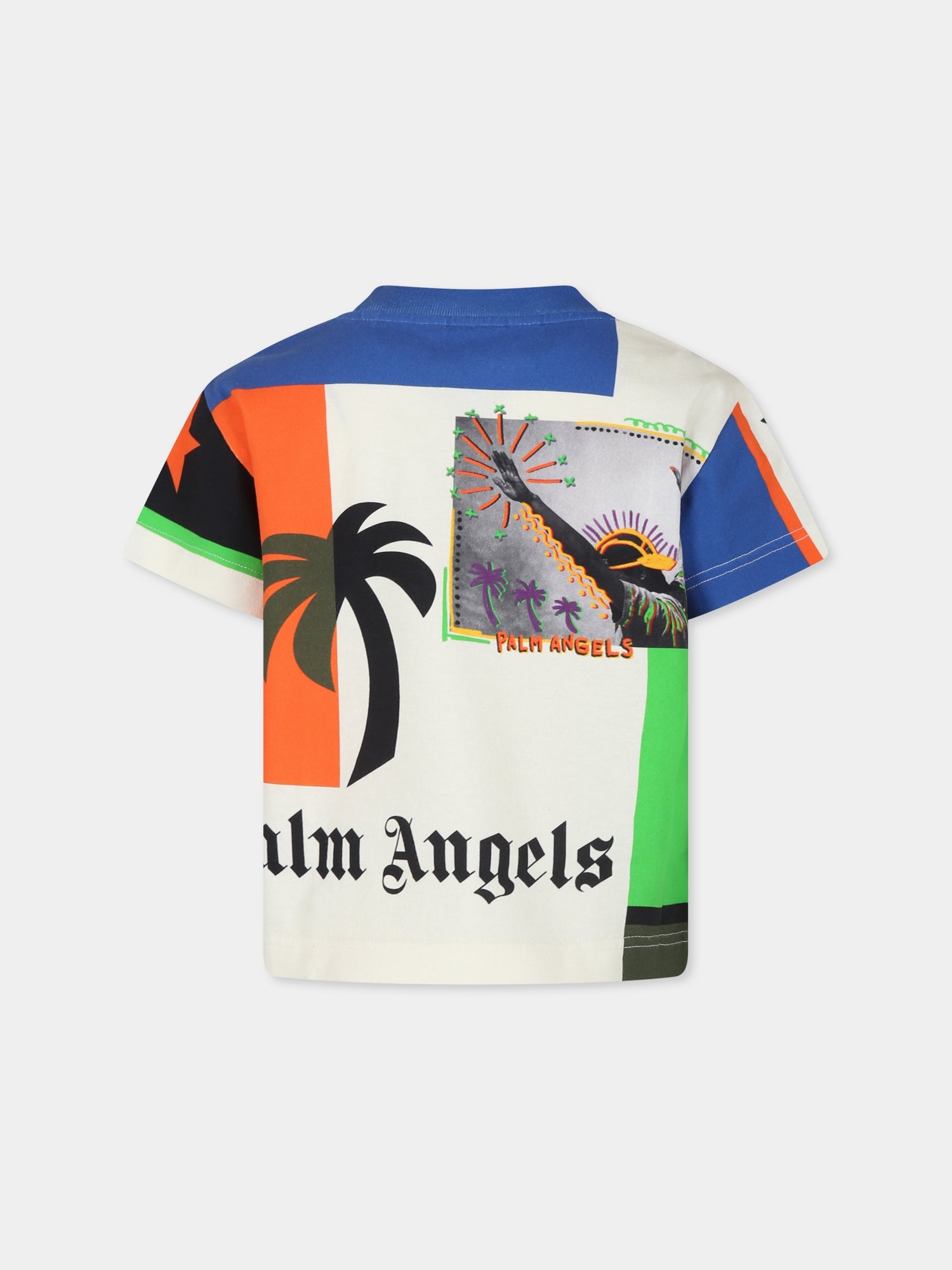 T-shirt avorio per bambino con stampa e logo,Palm Angels,PBAA003F24JER0060444