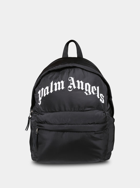 Zaino nero per bambino con logo bianco,Palm Angels,PBNB015C99FAB0011001