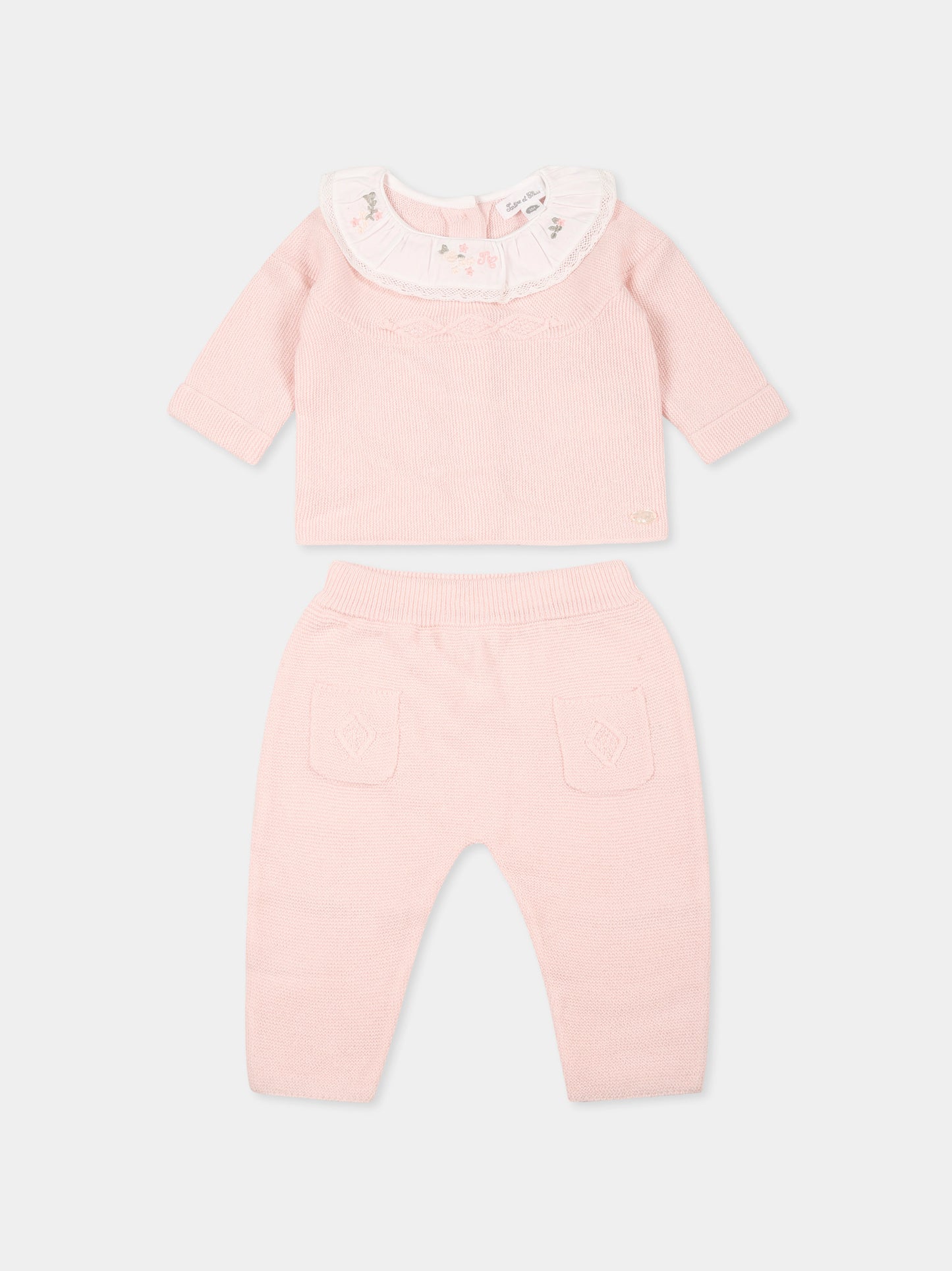 Completo nascita rosa per neonata con logo e ricami,Tartine Et Chocolat,TZ36020 3124H