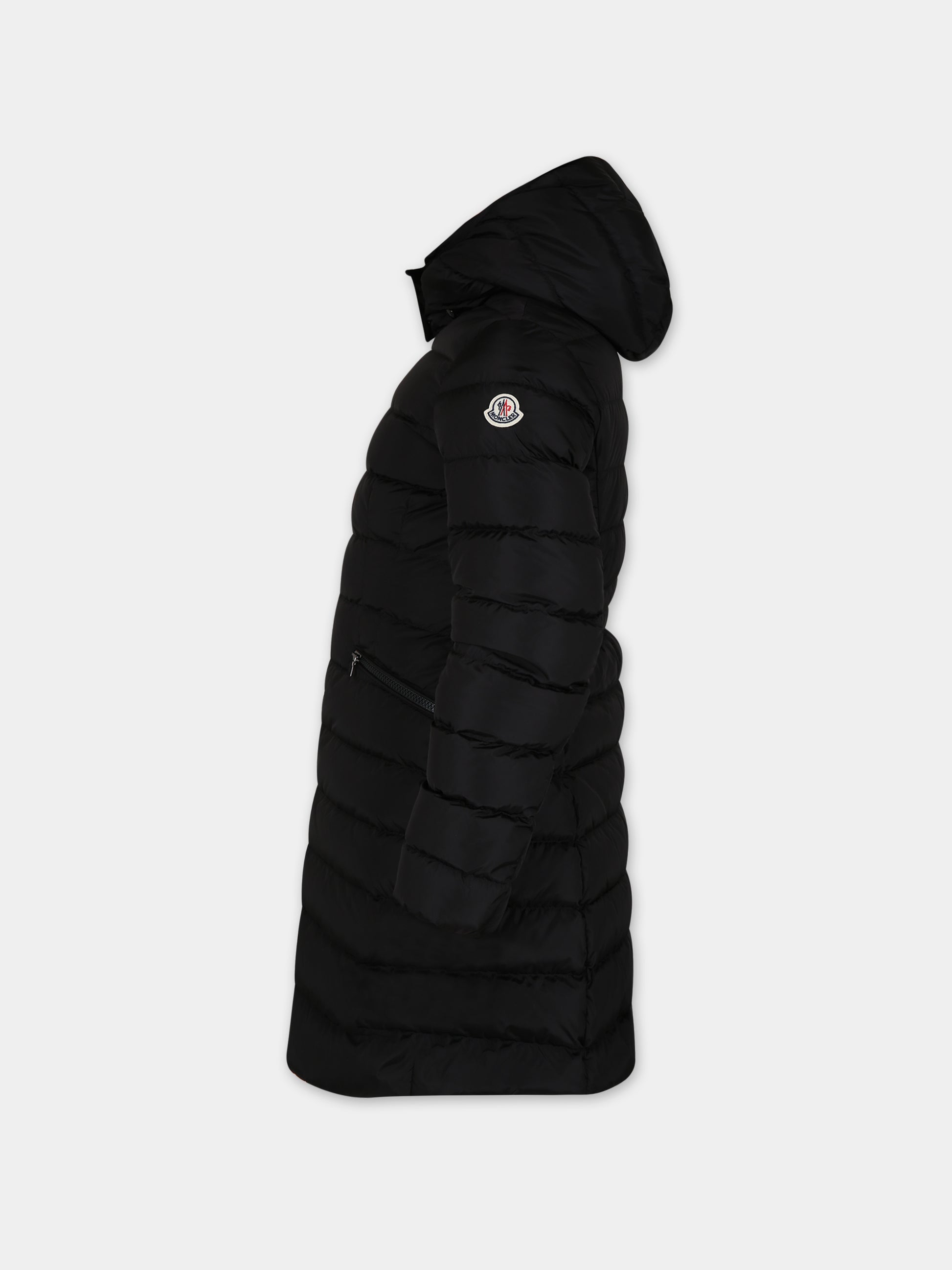 Piumino nero per bambina con iconico patch,Moncler Kids,J2954 1C50210 54155 999