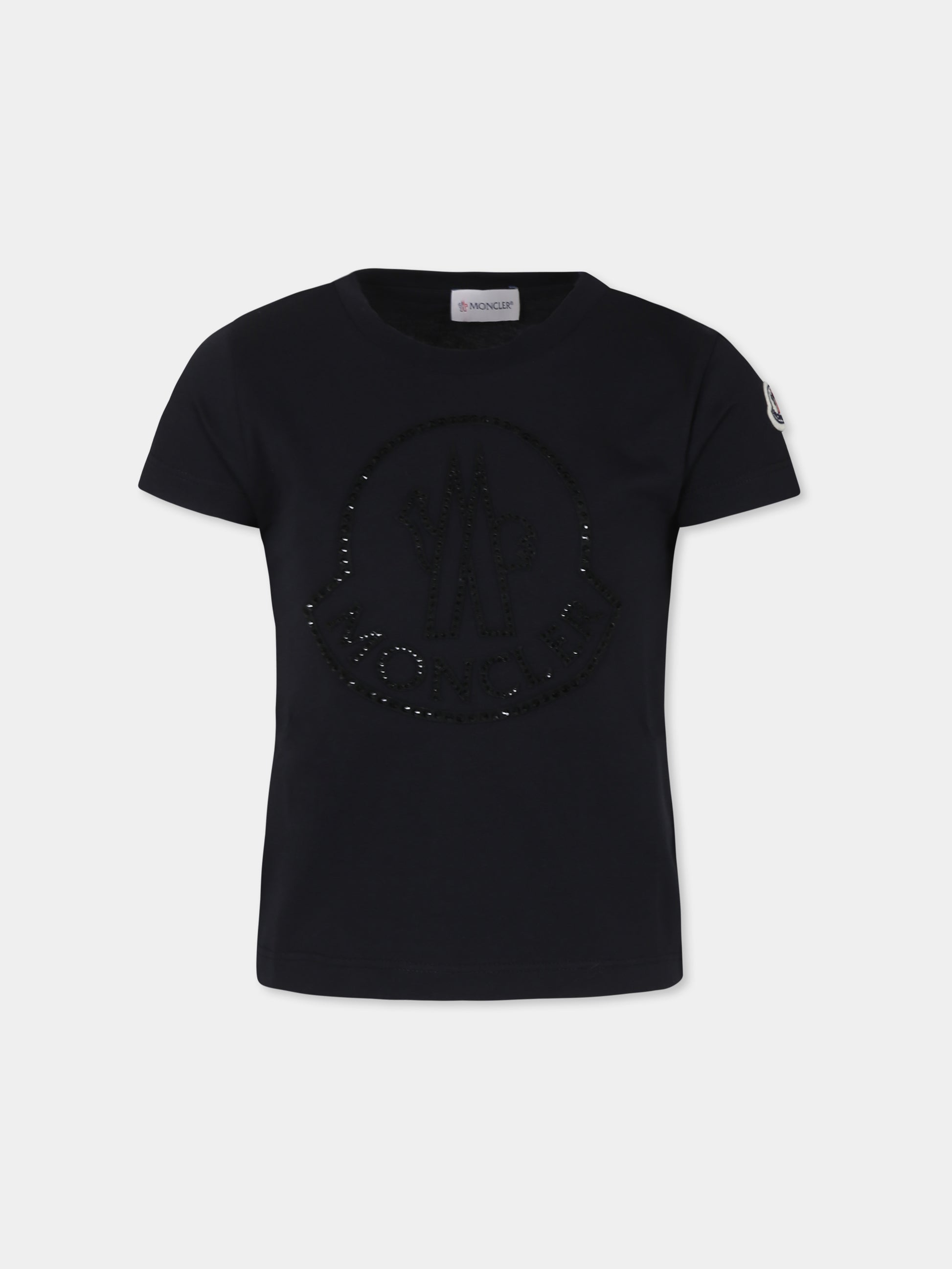 T-shirt nera per bambina con logo,Moncler Kids,J2954 8C00012 83907 999